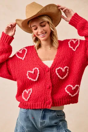 stain resistant coating Bootcut shape IT4515-01 | POM POM HEART V-NECK SWEATER CARDIGAN