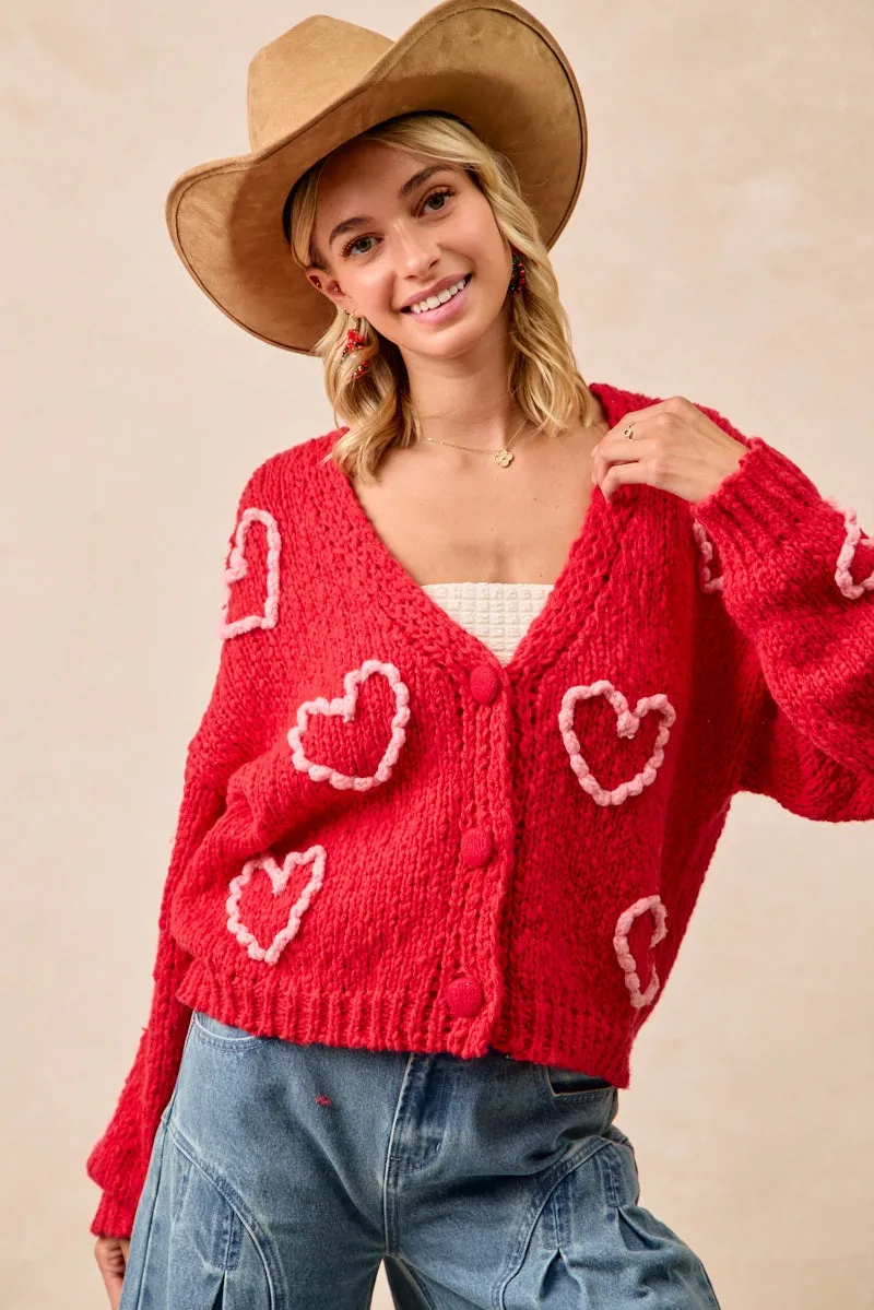 AntiStaticFinish IT4515-01 | POM POM HEART V-NECK SWEATER CARDIGAN