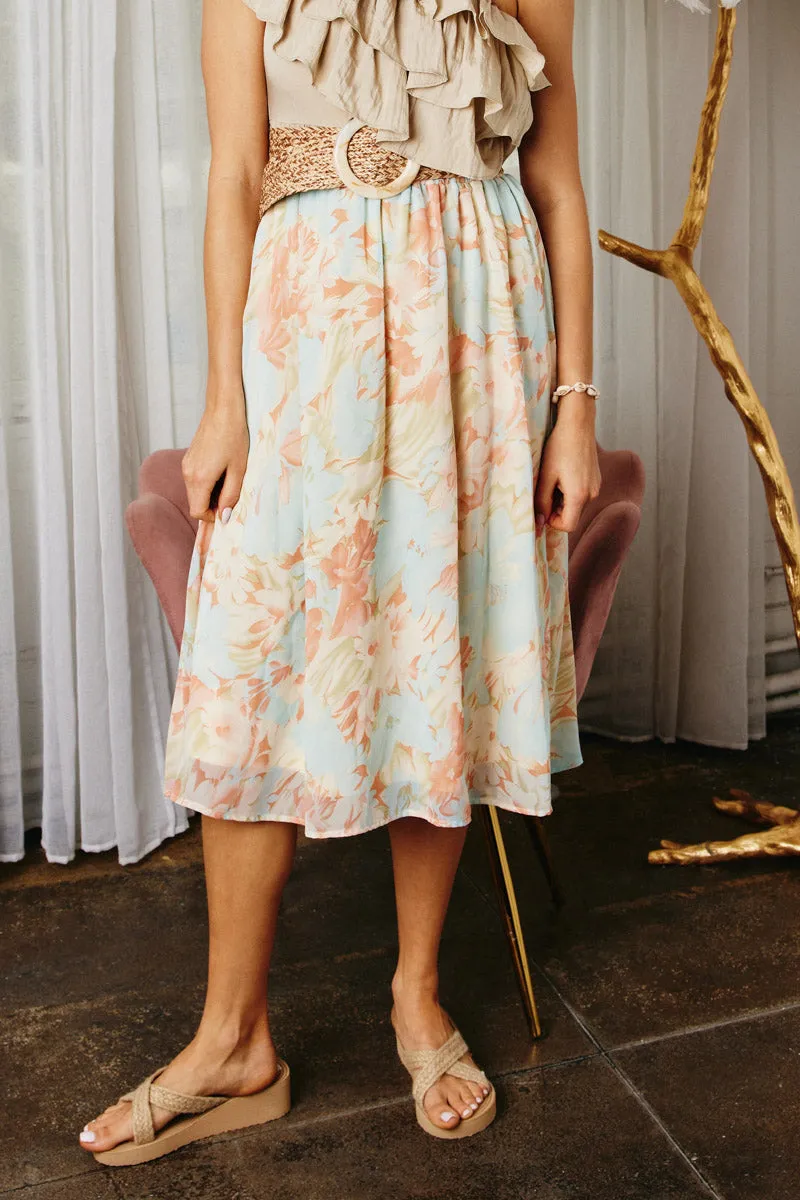 Romantic Floral Elastic Waist Skirt AbrasionResistantFabric