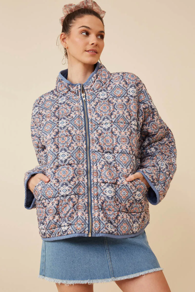 Antique Printed Quilted Padded Jacket Casual Outdoor Look