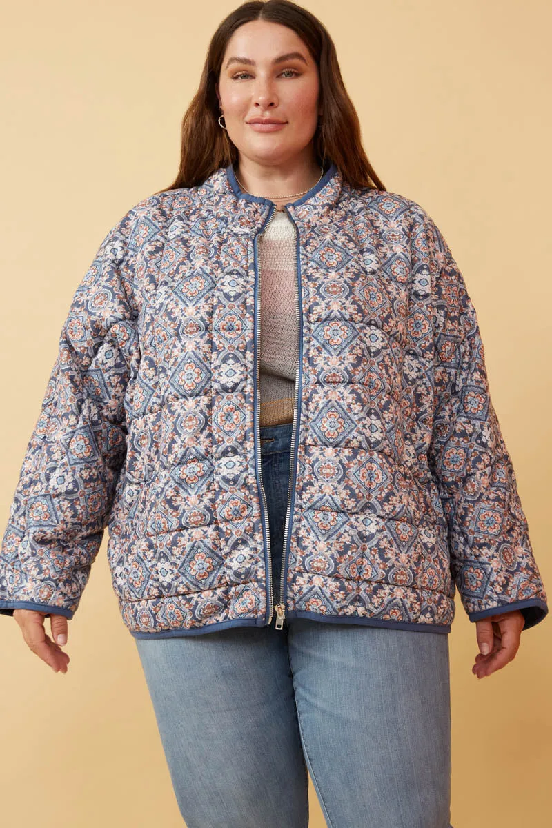 Chic Urban Ventilation System Antique Printed Quilted Padded Jacket