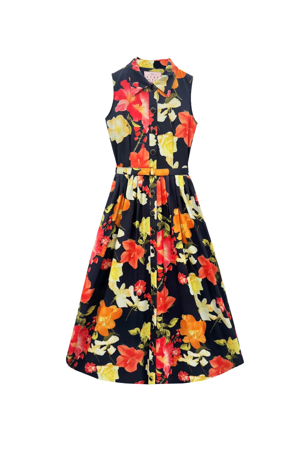 Sleeveless Shirtdress MIDI - Hibiscus ZeroWastePattern