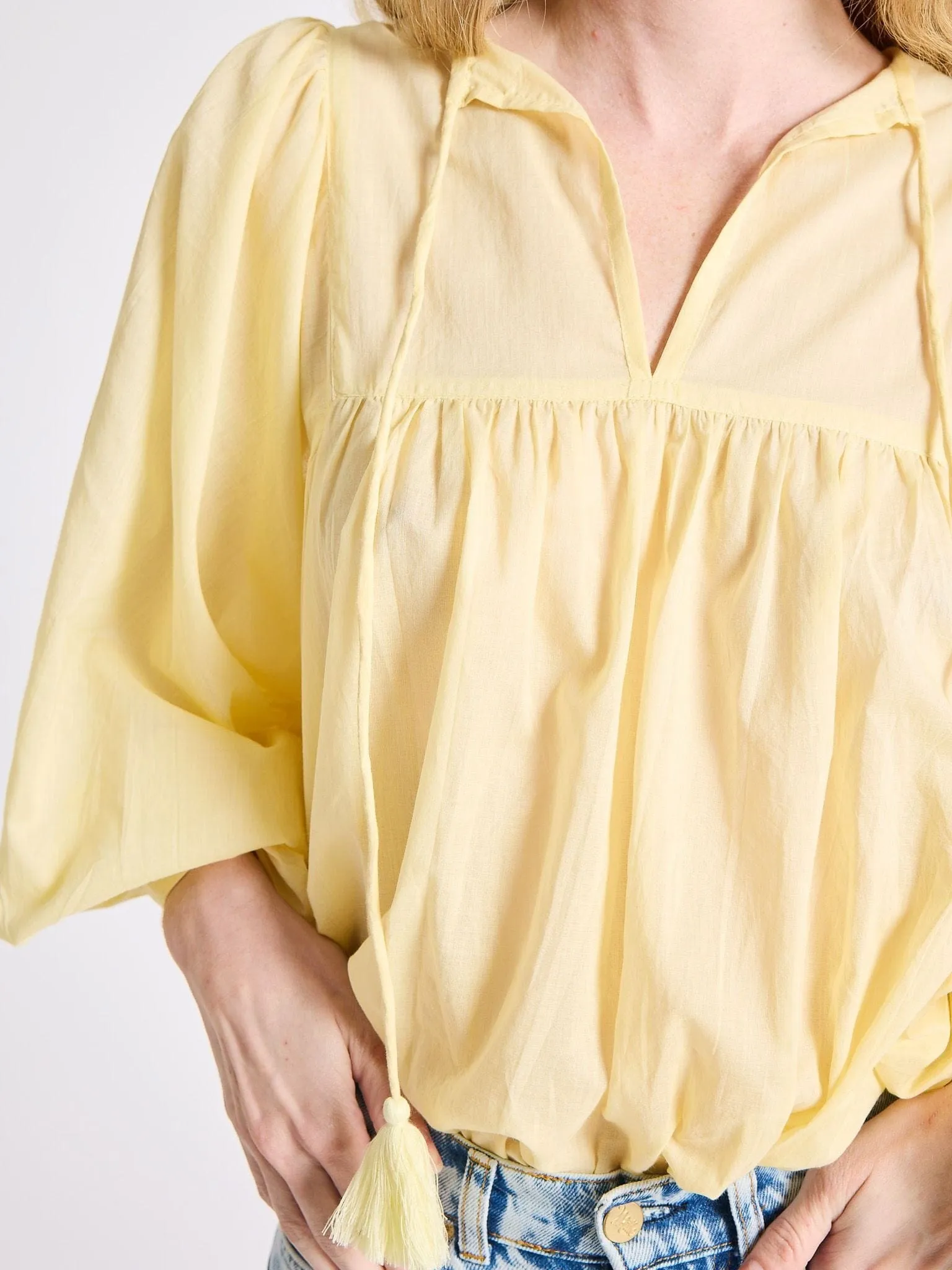 Charlie Top in Buttercream Layered Hem Detailing