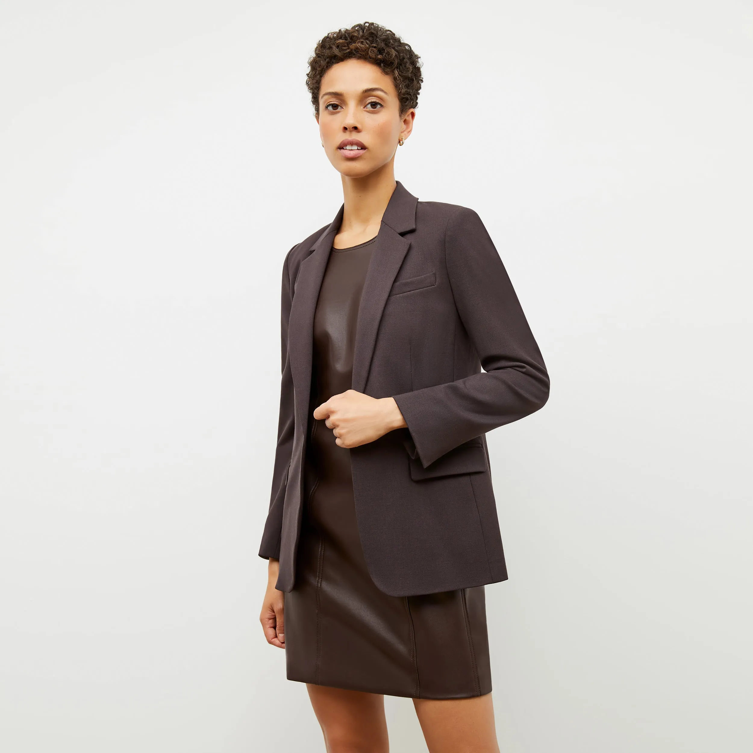 AntiStatic Fabric Chloe Dress - Vegan Leather :: Brown VNeckReinforcement