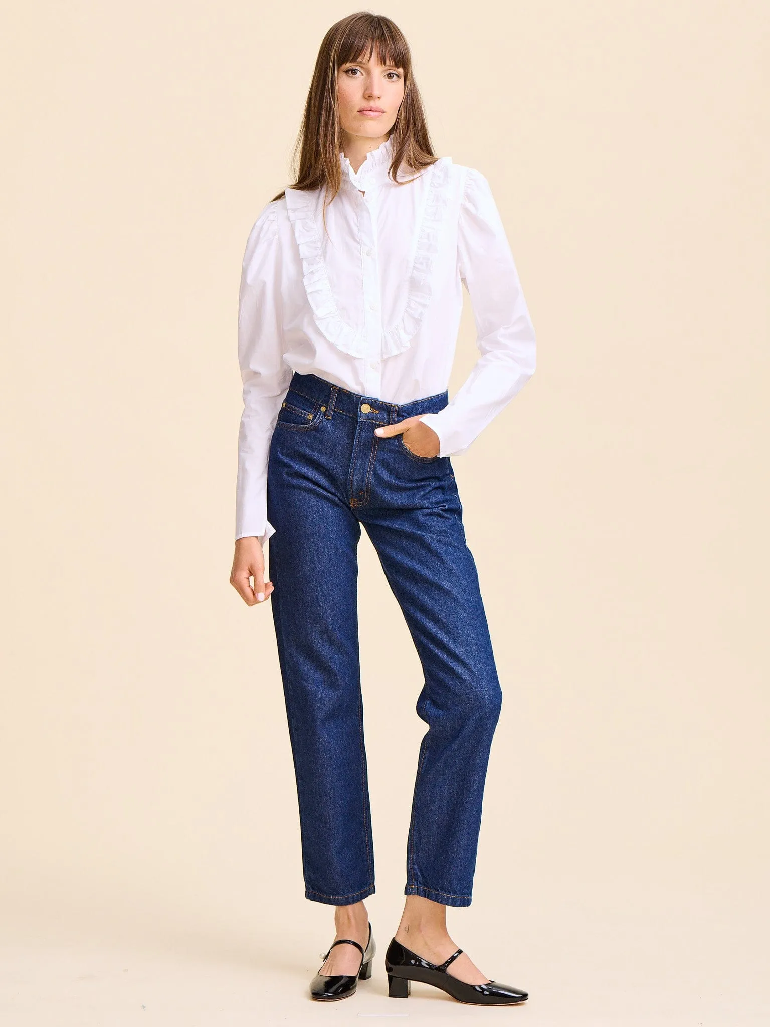 Jolie Top in White Simple Shirt Cozy Layer