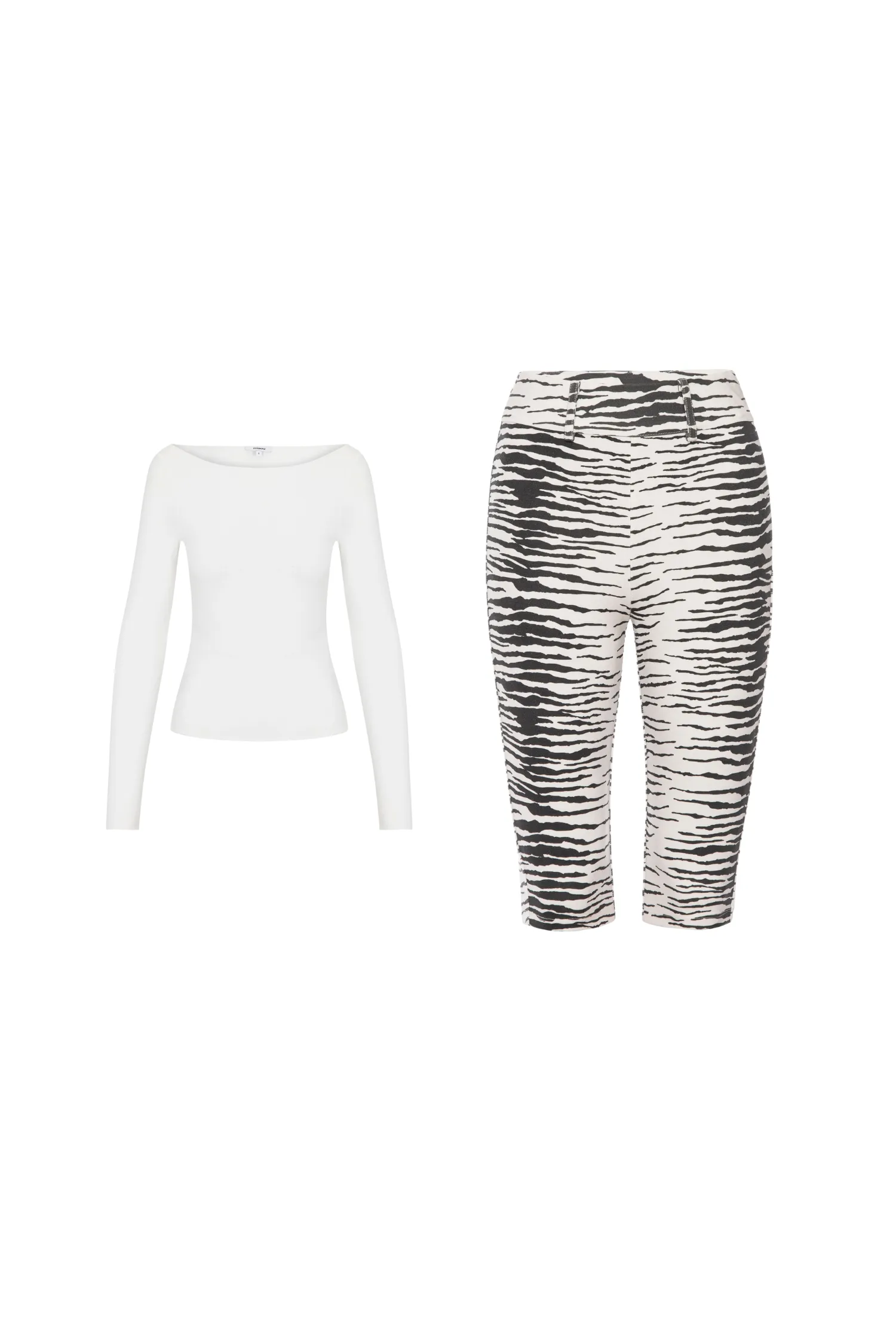 AMELIA TOP   HARLEY CAPRI - DOVE/ZEBRA Curved Hem Soft Touch Blend