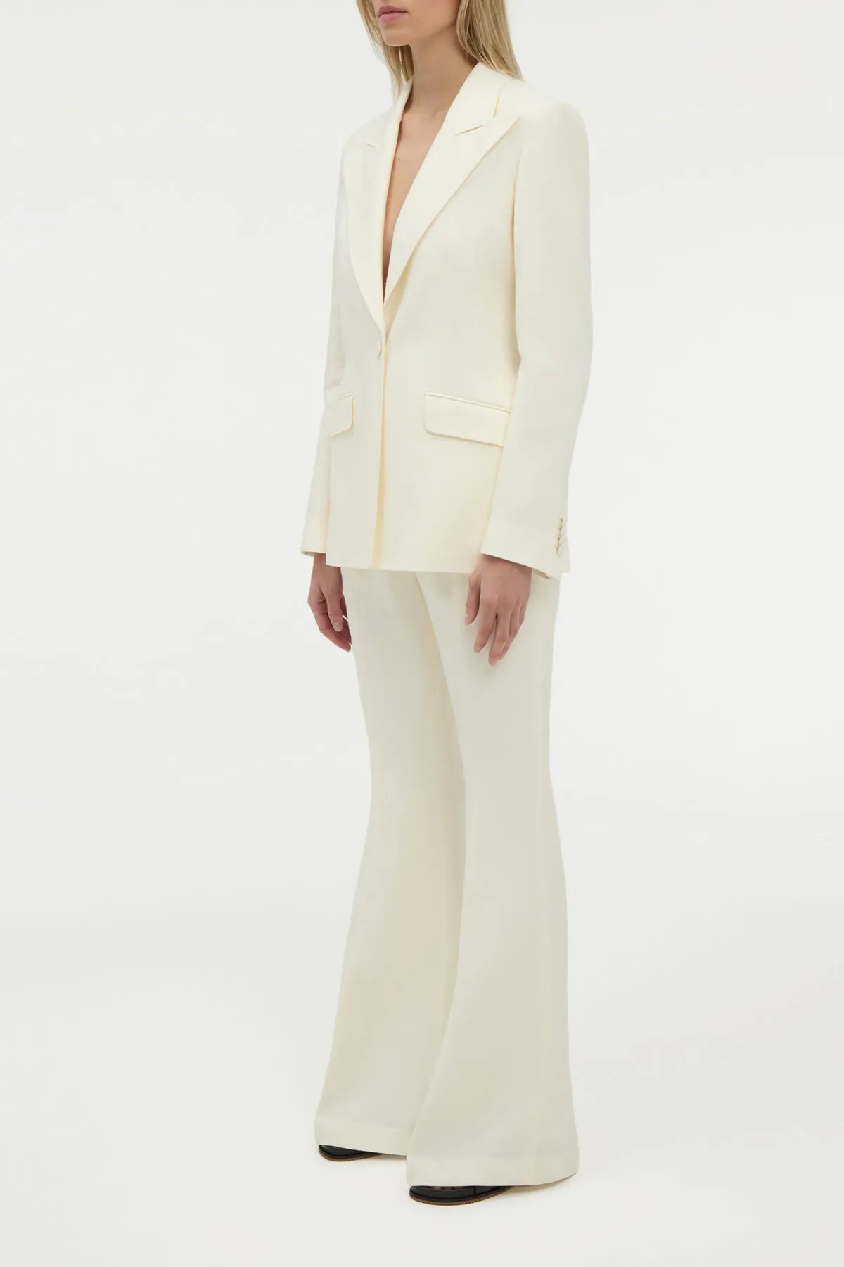 SweatGuard Lining HeavyweightThermal Rhein Flare Pant in Ivory Linen Twill