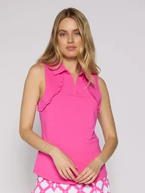Sleeveless Ruffle Polo Top in Hot Pink FadeResistant Dye AntiStaticFinish