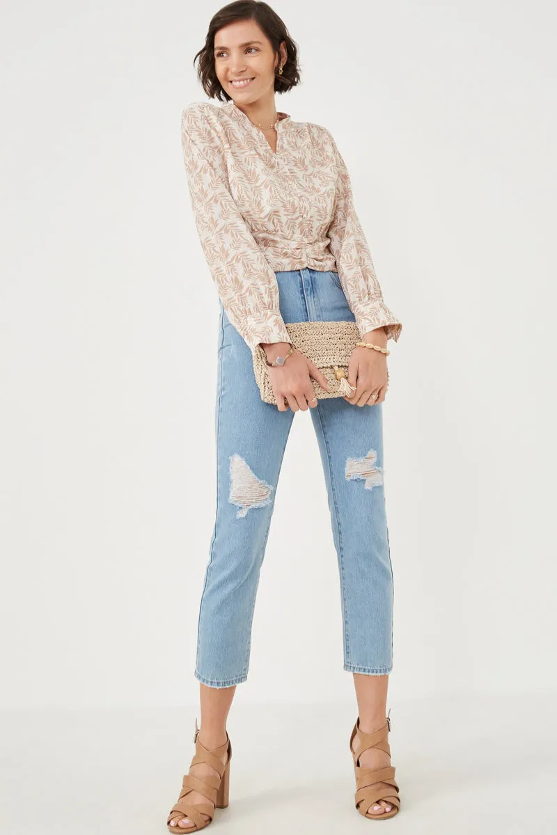 Botanical Print Button Detail Top Flexible Ribbing