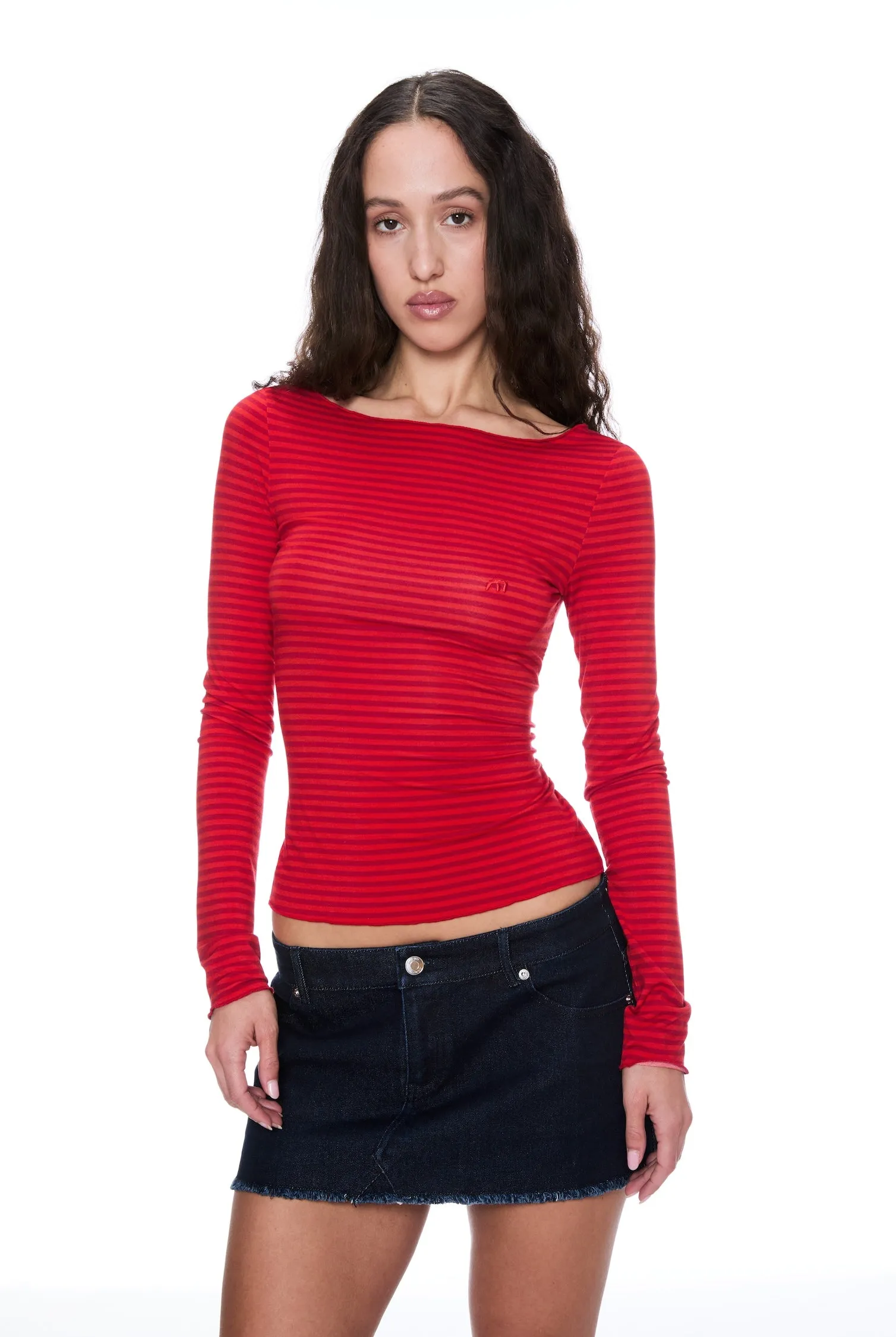 AMELIA TOP - RED STRIPE Soft Pullover Moisture Management Fabric