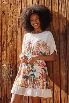 Smooth-Finish Natural Light Women Contrast Tree Print Dolman Sleeve Dress