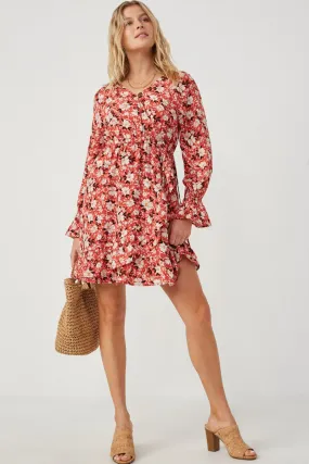 Cozy Cut Floral Print Cinched Cuff Wrap Dress