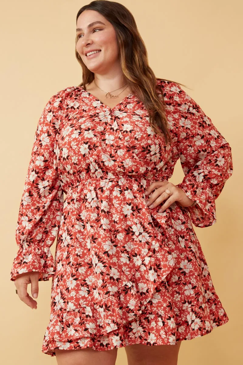 Night Party Breathable Fit Floral Print Cinched Cuff Wrap Dress