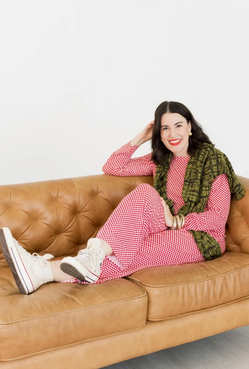 Buru x Val Wide Leg Knit Trouser - Red & White Checkerboard Relaxed Top Flowing Design