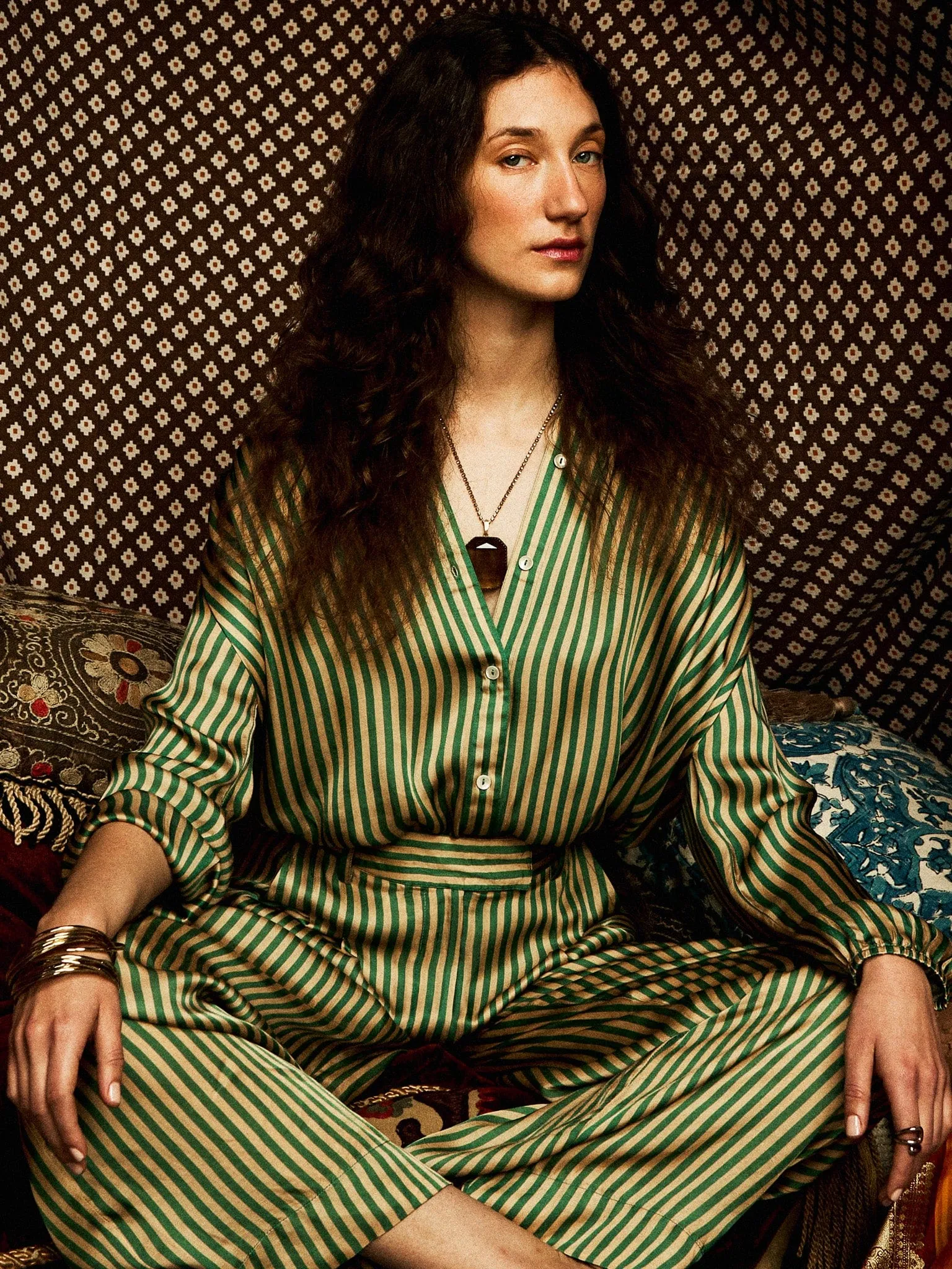 Sofia Top in Almond & Green Stripe summer top Non Irritating Label