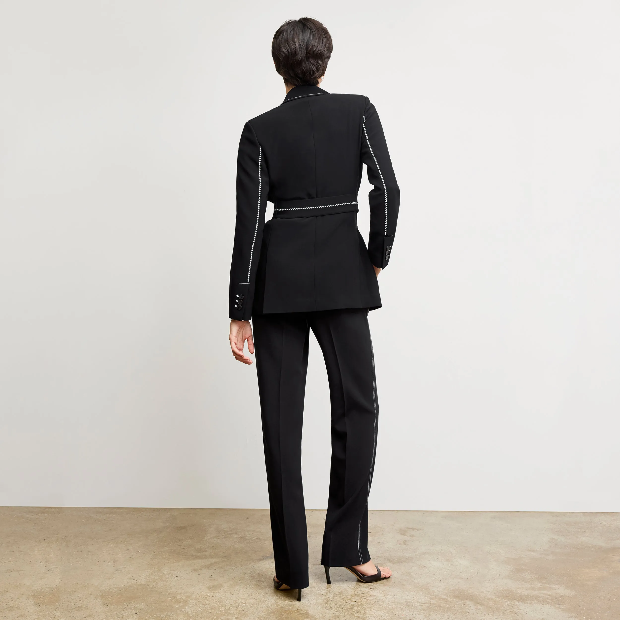 Athena Jetset Blazer - Everyday Crepe with Topstitch :: Black Metallic Fiber Blend