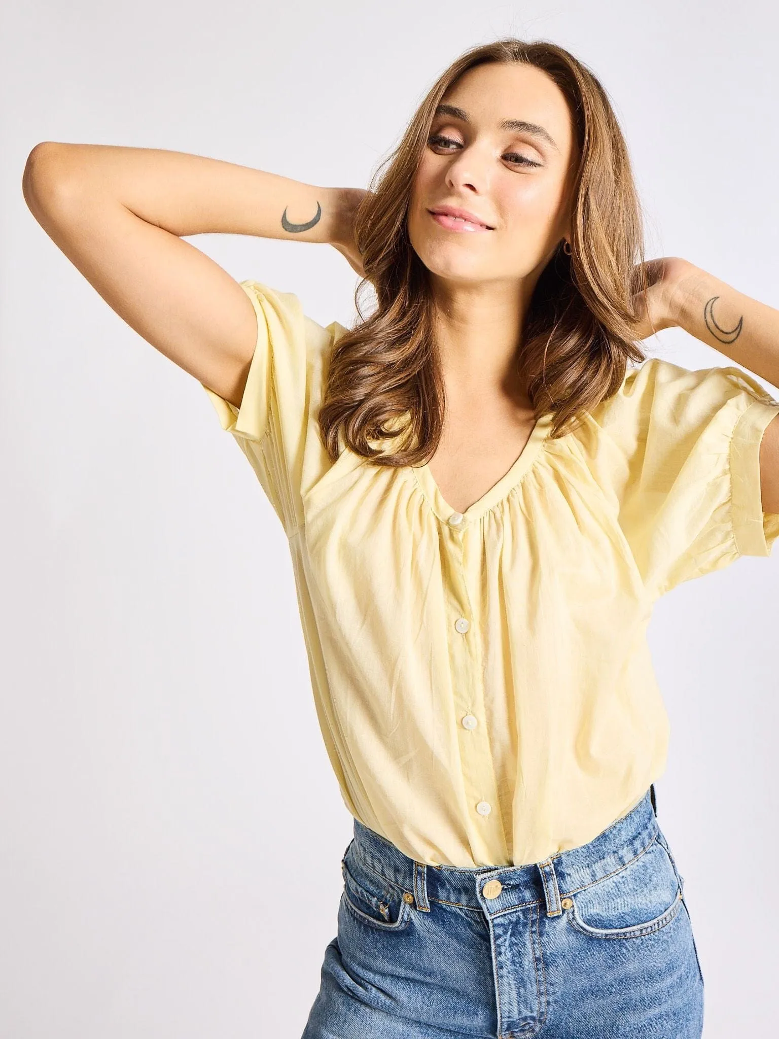 LongSleeve Adjustable drawstring Naomi Top in Buttercream