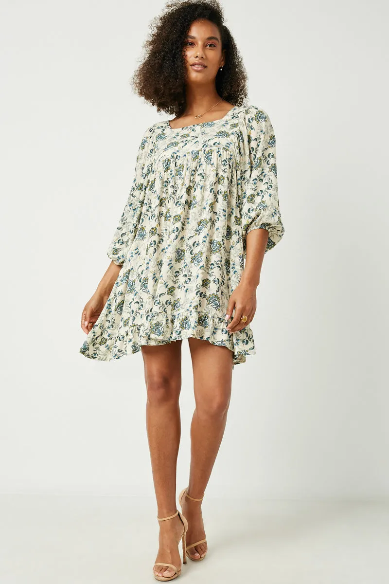 Balloon Sleeve Ruffle Hem Tunic Dress Asymmetrical hem Reversible-Style