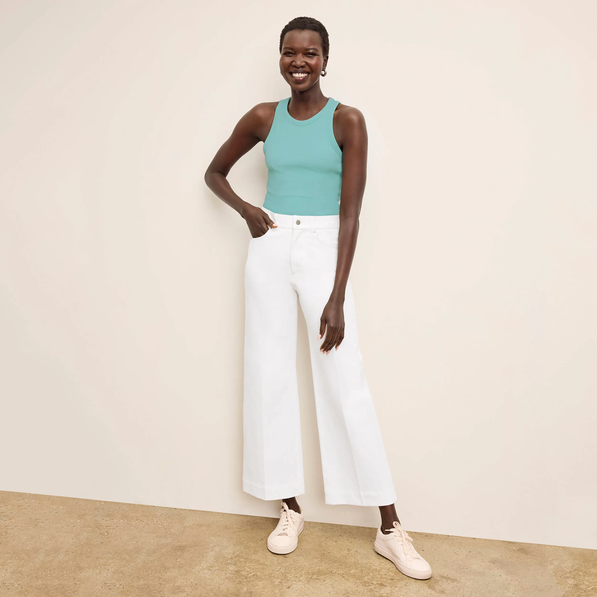 Aubry Layering Tank - Organic Ribbed Pima Cotton :: Aqua Functional Side Gussets Date night