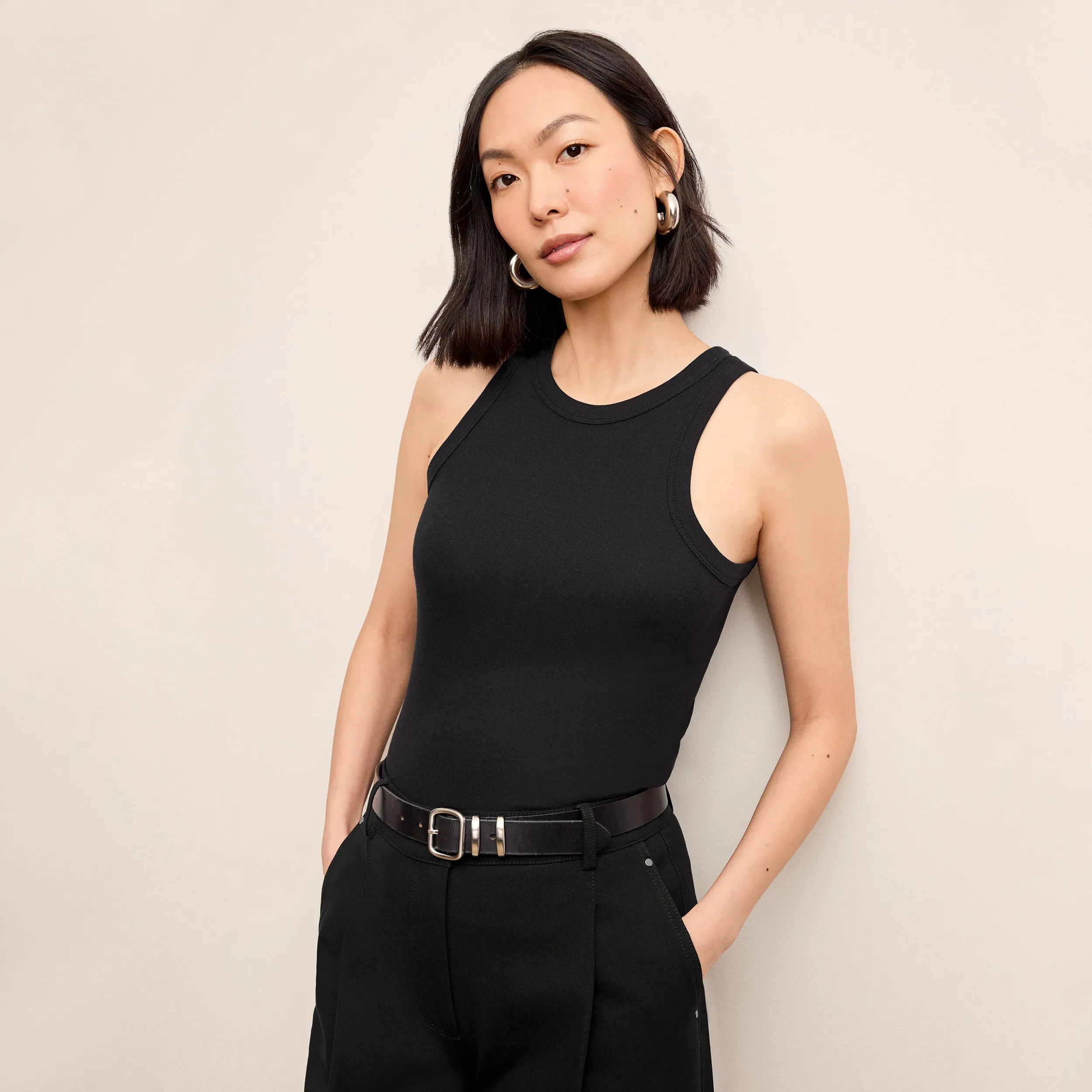 Aubry Layering Tank - Organic Ribbed Pima Cotton :: Black Outdoor Light