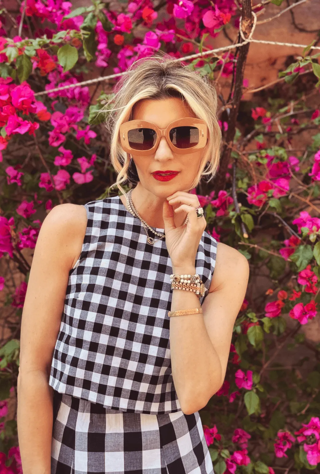 Reflective Detailing Reinforced Buttonholes Audrey Top - Black & White Gingham