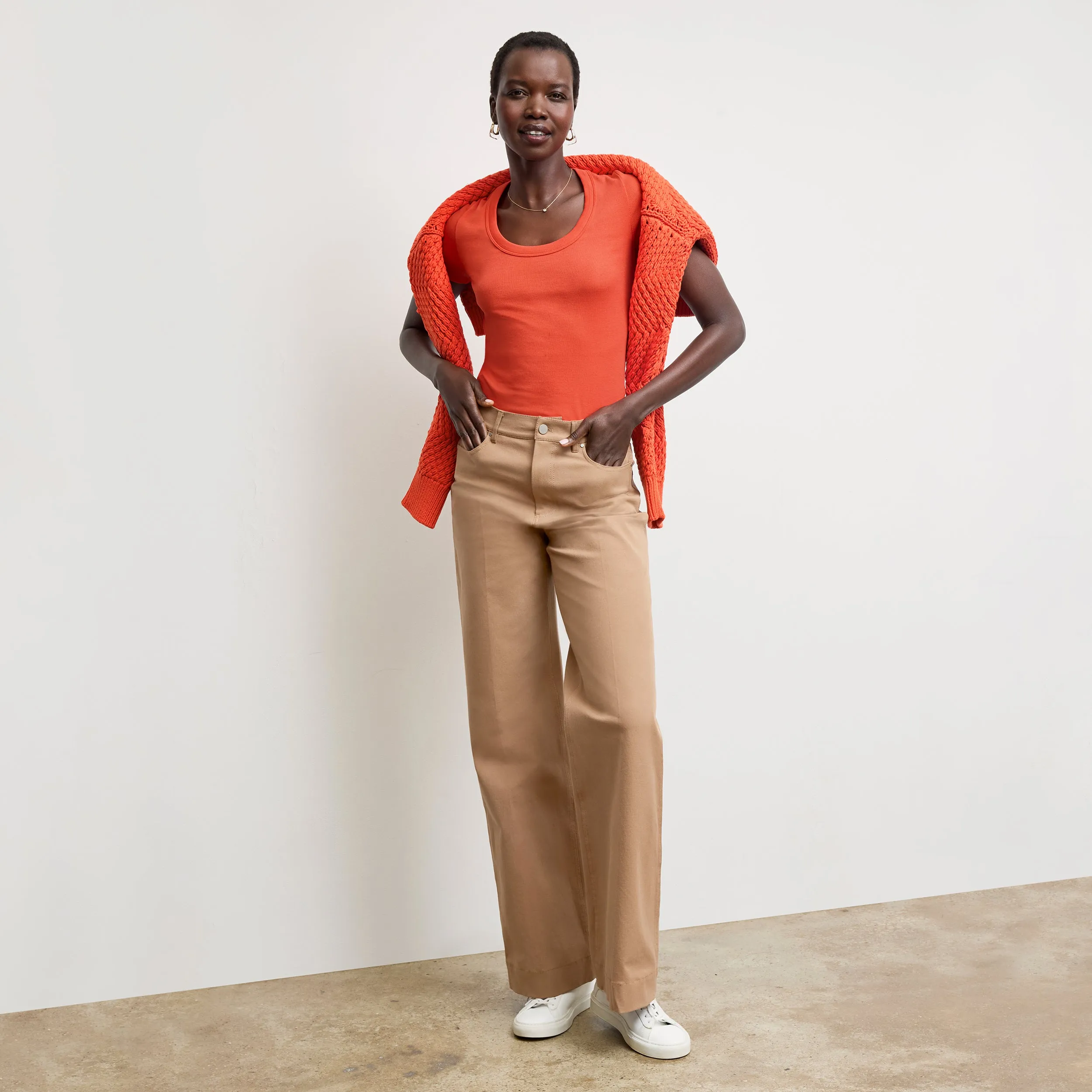 Interlock Weave MinimalistAesthetic Avi Scoopneck T-Shirt - Organic Ribbed Pima Cotton :: Marmalade