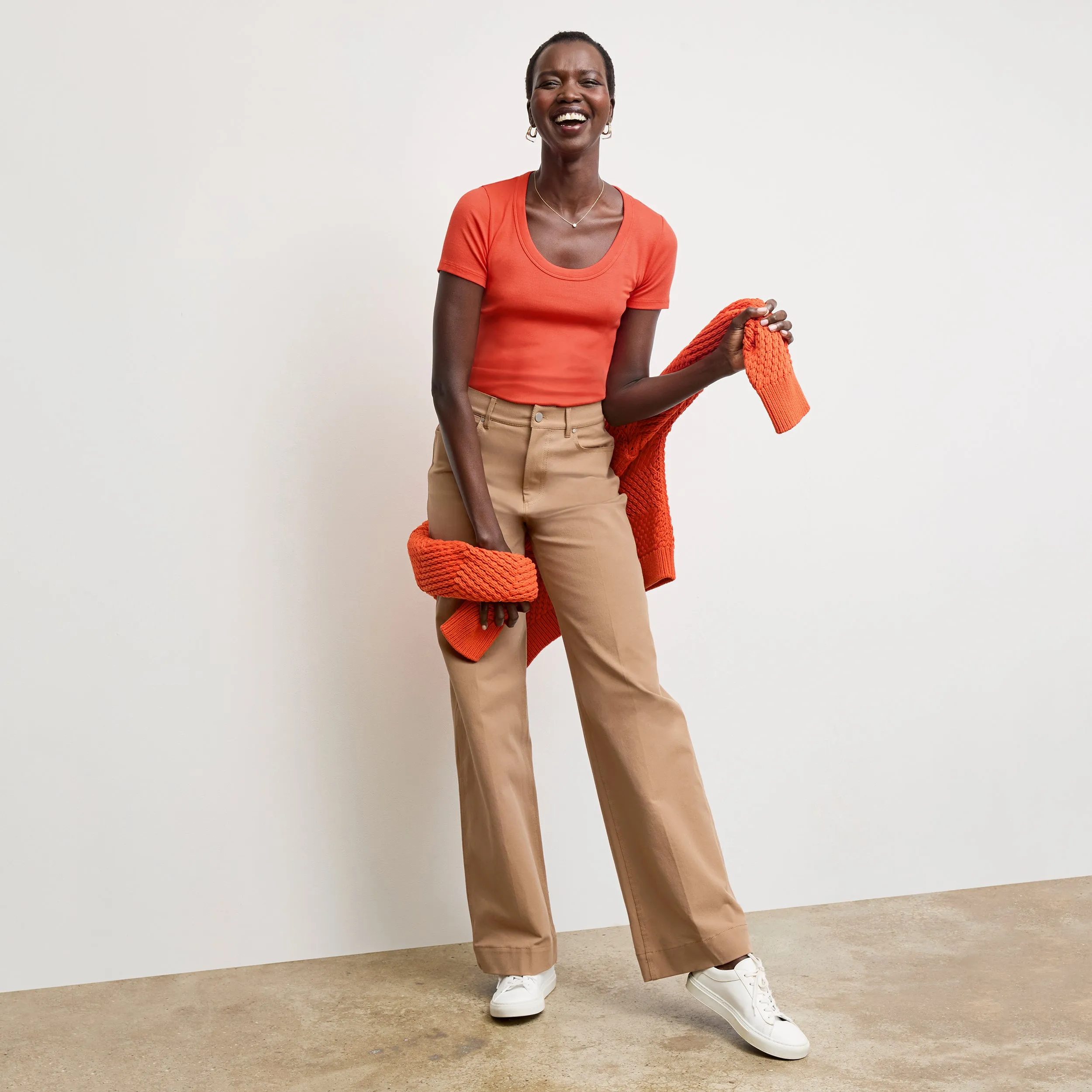 BreathableMeshInsert BreathableMoistureBarrier Avi Scoopneck T-Shirt - Organic Ribbed Pima Cotton :: Marmalade