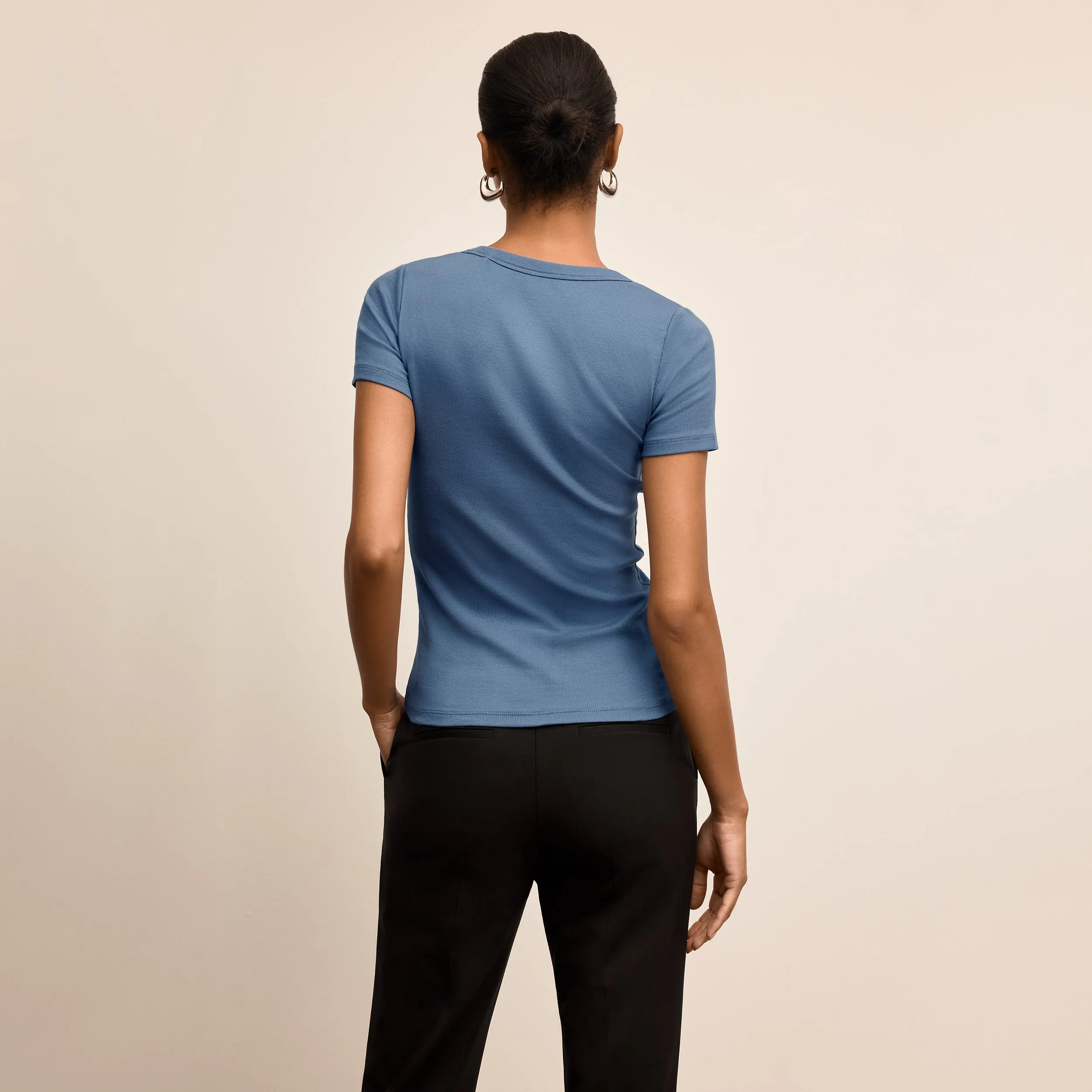 Casual Elegance Avi Scoopneck T - Shirt - Organic Ribbed Pima Cotton :: Moonlight Blue