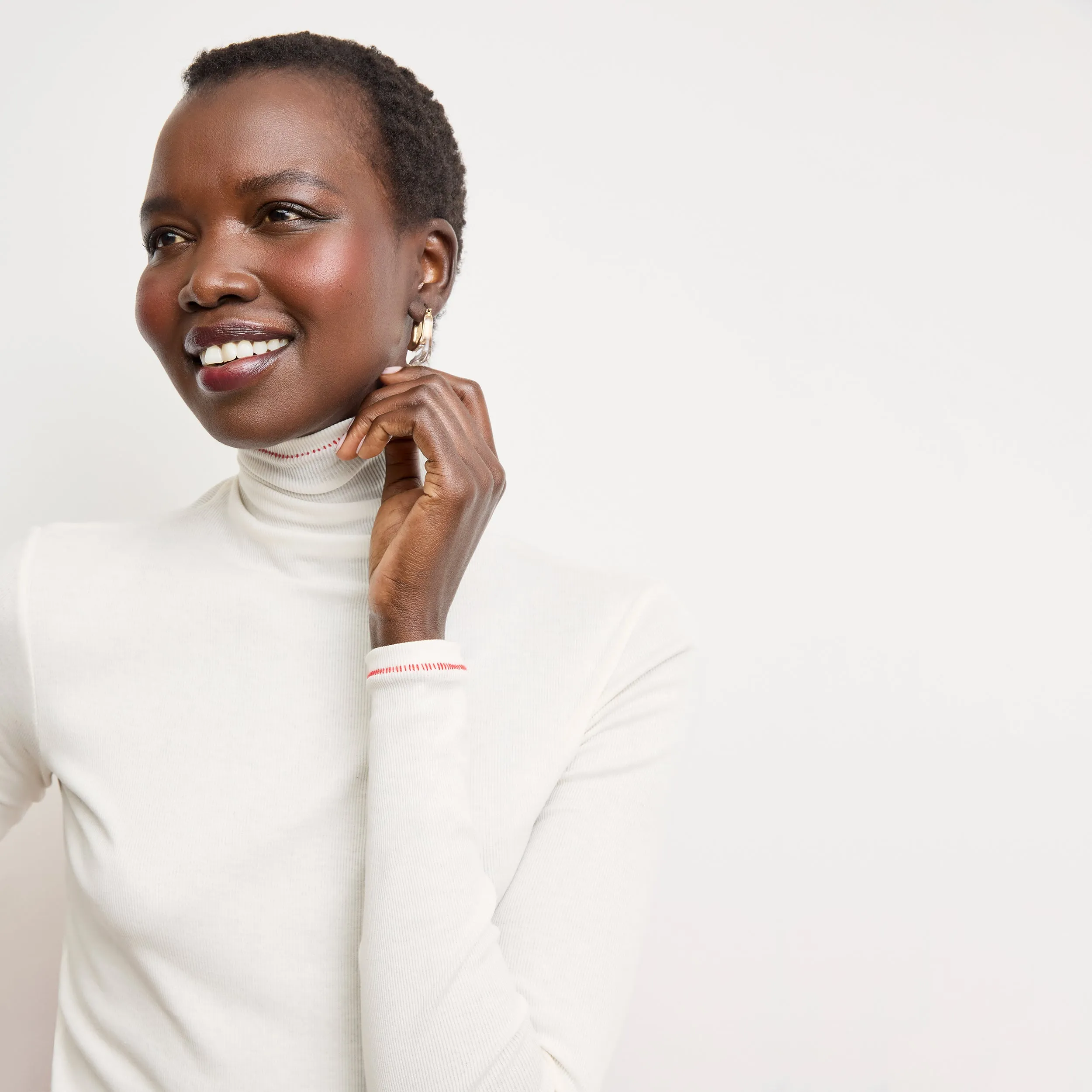 All-Season Wear Water resistant coating Perfect Fit Axam Layering Turtleneck - Contrast Organic Ribbed Pima Cotton :: Ivory/Red