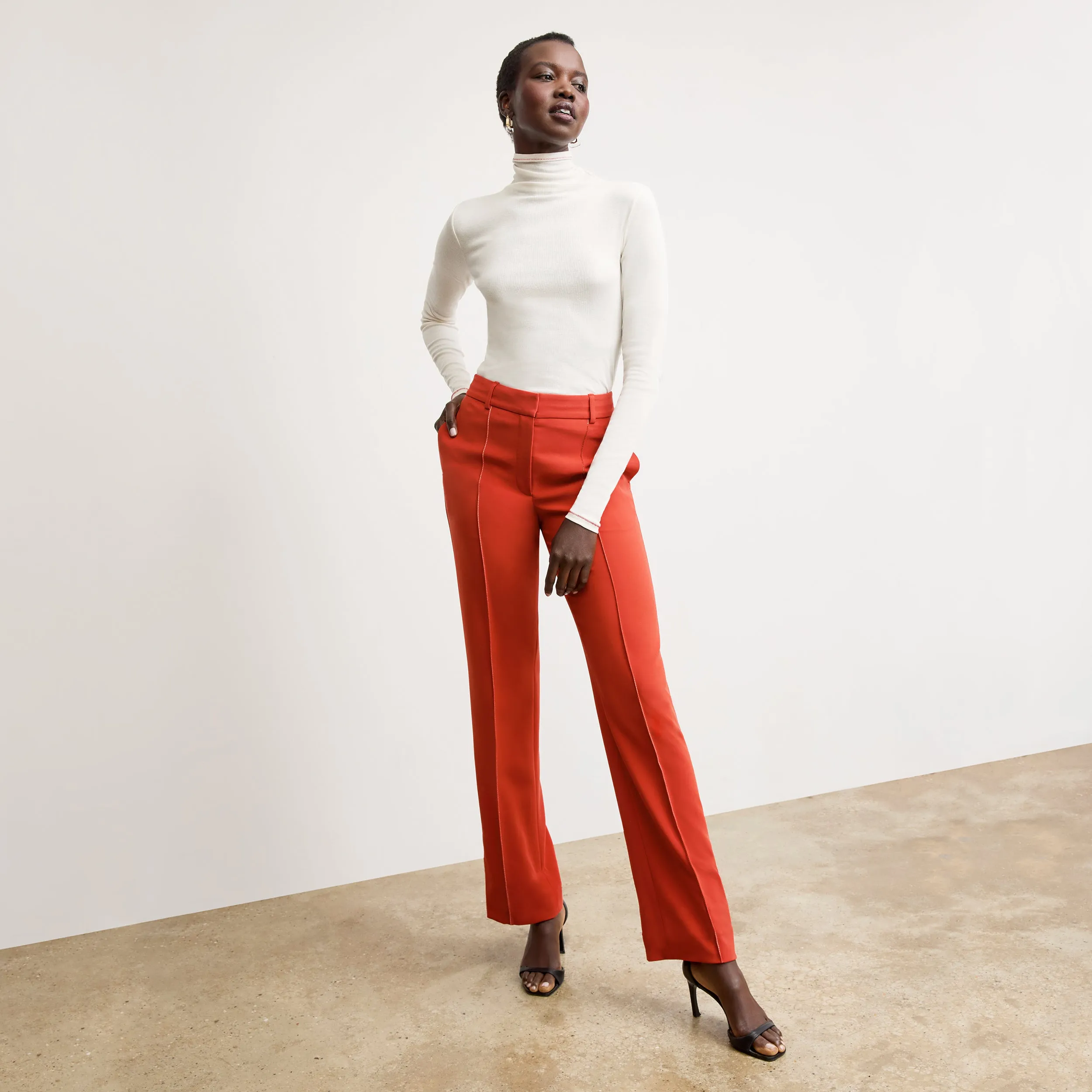 Perfect Fit Axam Layering Turtleneck - Contrast Organic Ribbed Pima Cotton :: Ivory/Red Seamless Construction Design