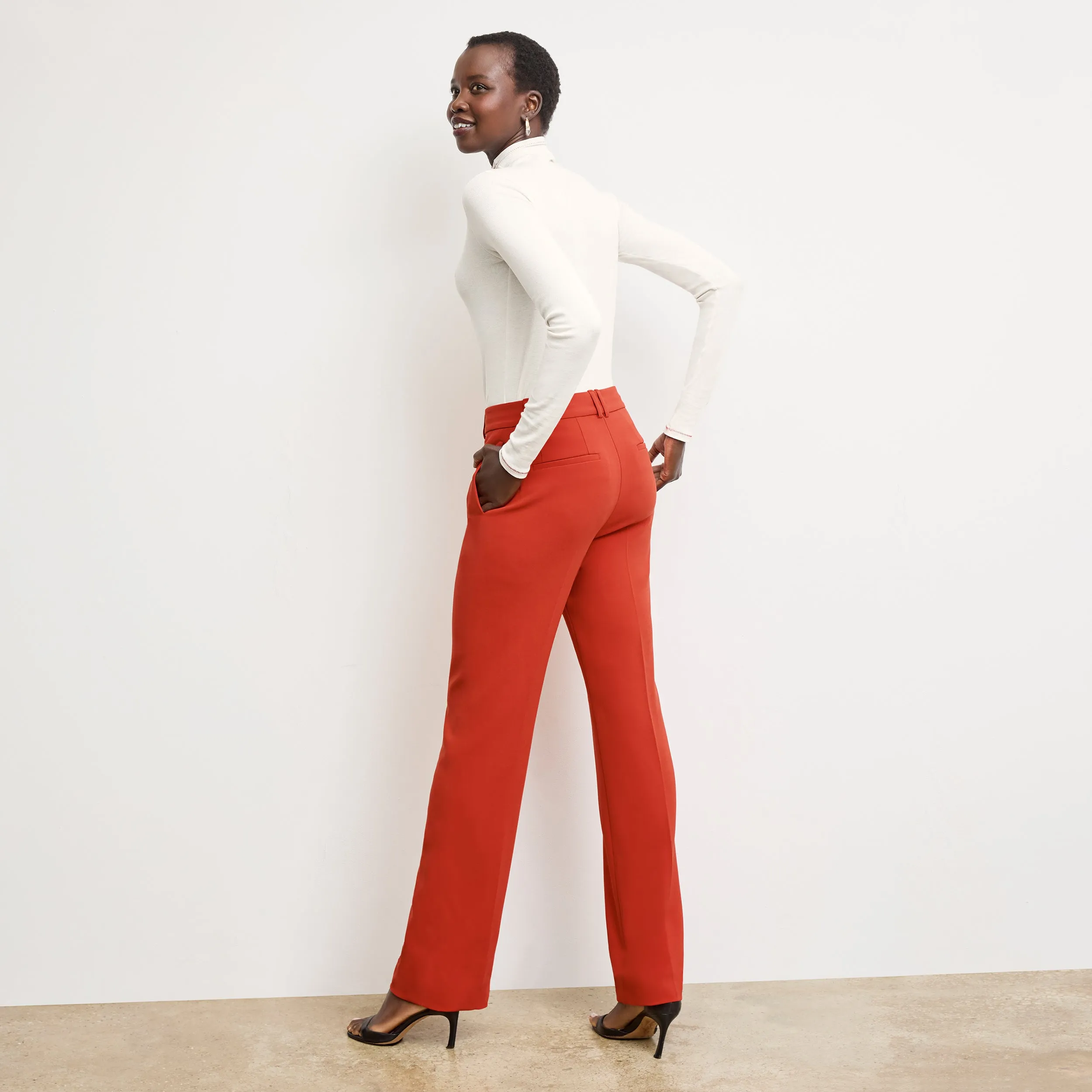 Axam Layering Turtleneck - Contrast Organic Ribbed Pima Cotton :: Ivory/Red Loose Sweater AthleticInspired