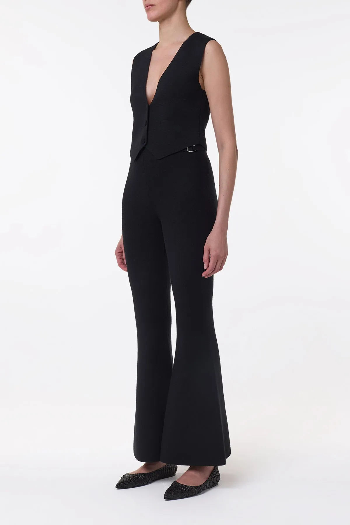 Ayala Flare Cropped Knit Pant in Black Merino Wool Cashmere Tagless Labeling Multi Pocket Configuration