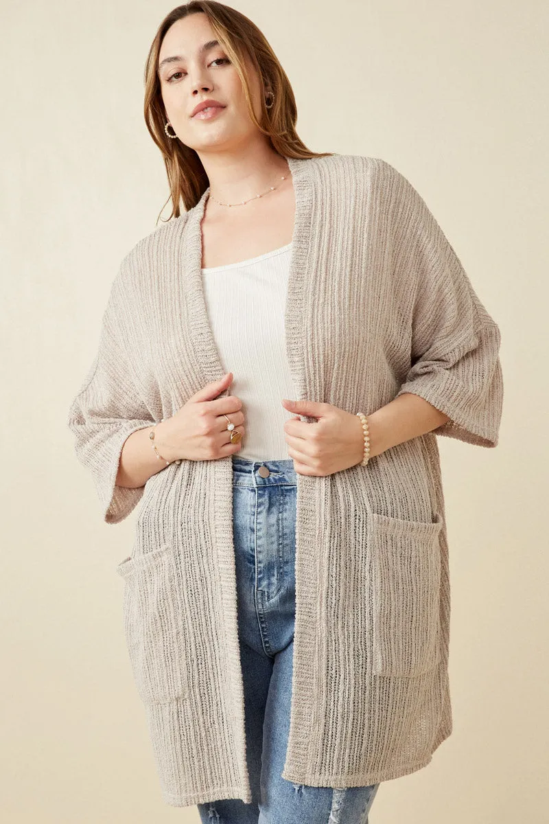 Textured Ribbed Knit Short Sleeve Kimono All Day Comfort