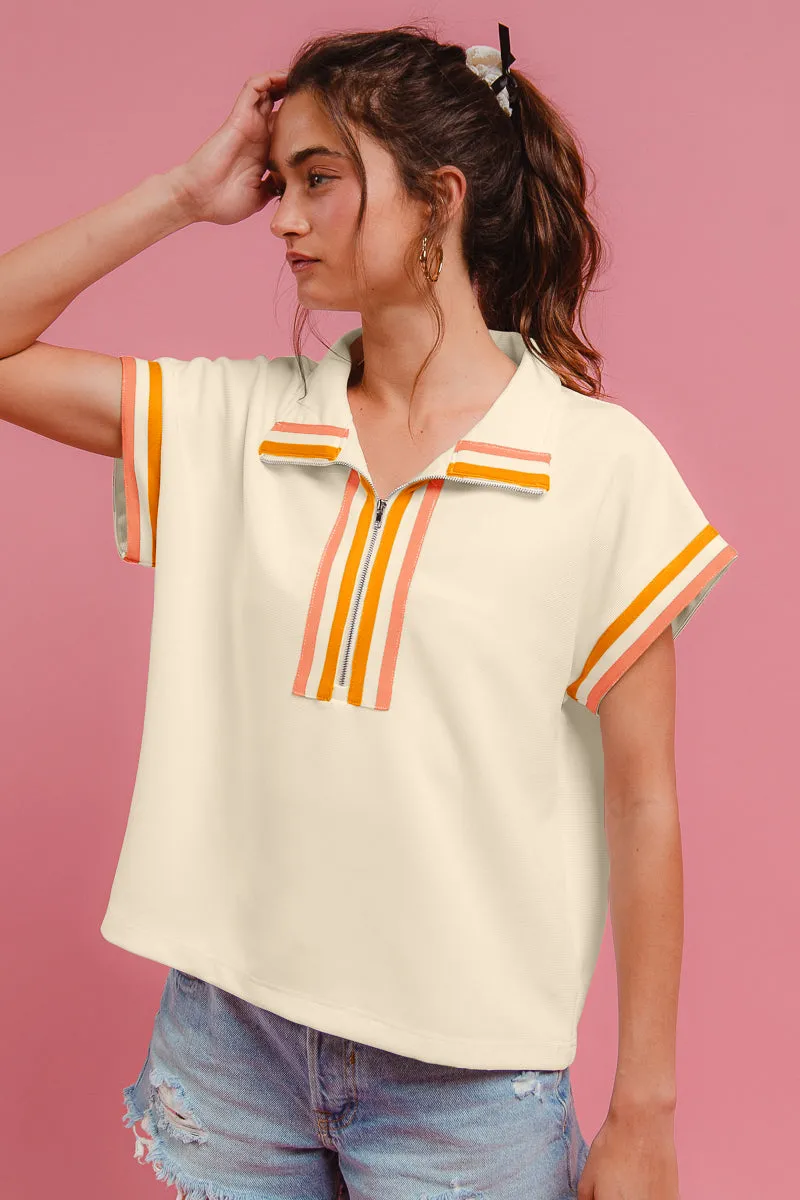 Chill Look IT4225-01 | CONTRAST BANDED FRONT ZIP UP TOP