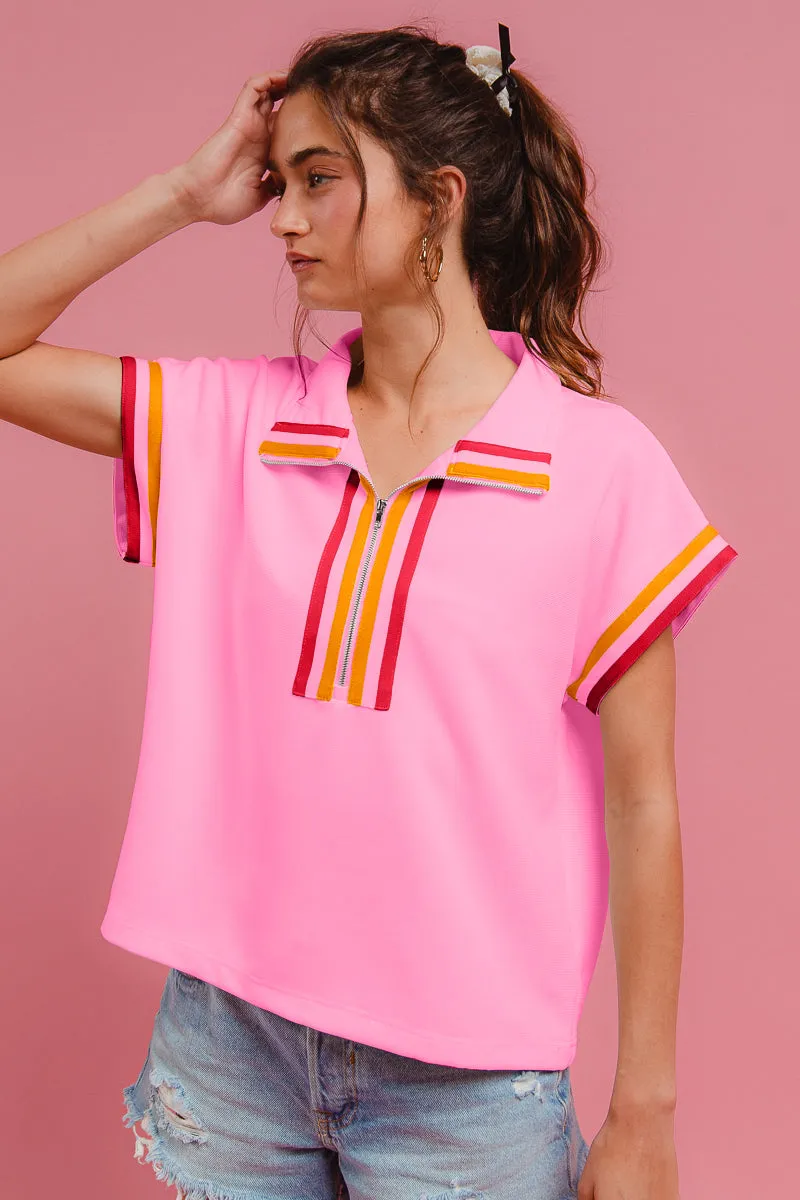 UV Protection Finish Fade Resistant Exterior IT4225-01 | CONTRAST BANDED FRONT ZIP UP TOP