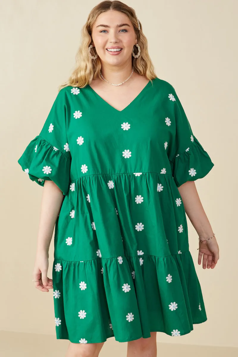 All Purpose Refined Mood Floral Embroidered Puff Sleeve Dress