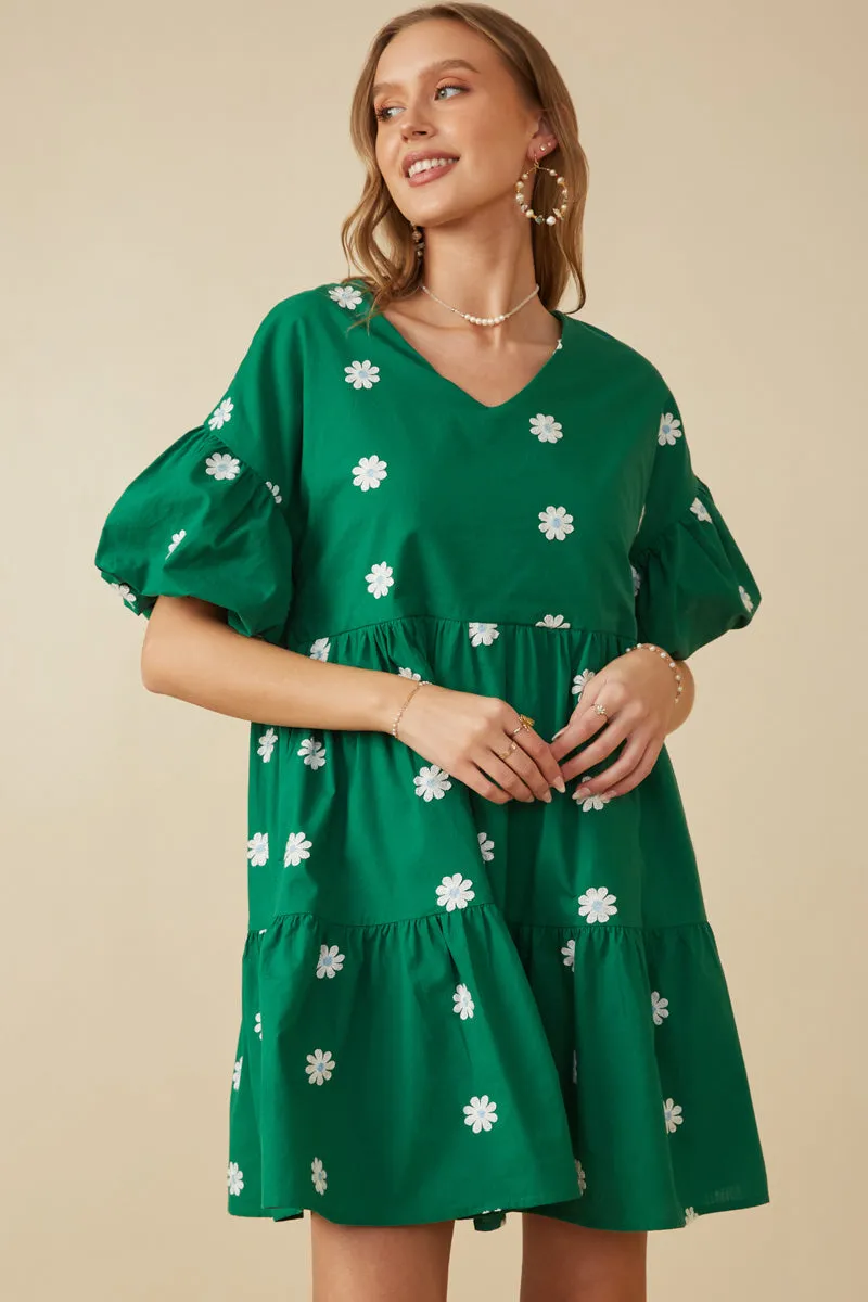 Trend Movement Floral Embroidered Puff Sleeve Dress
