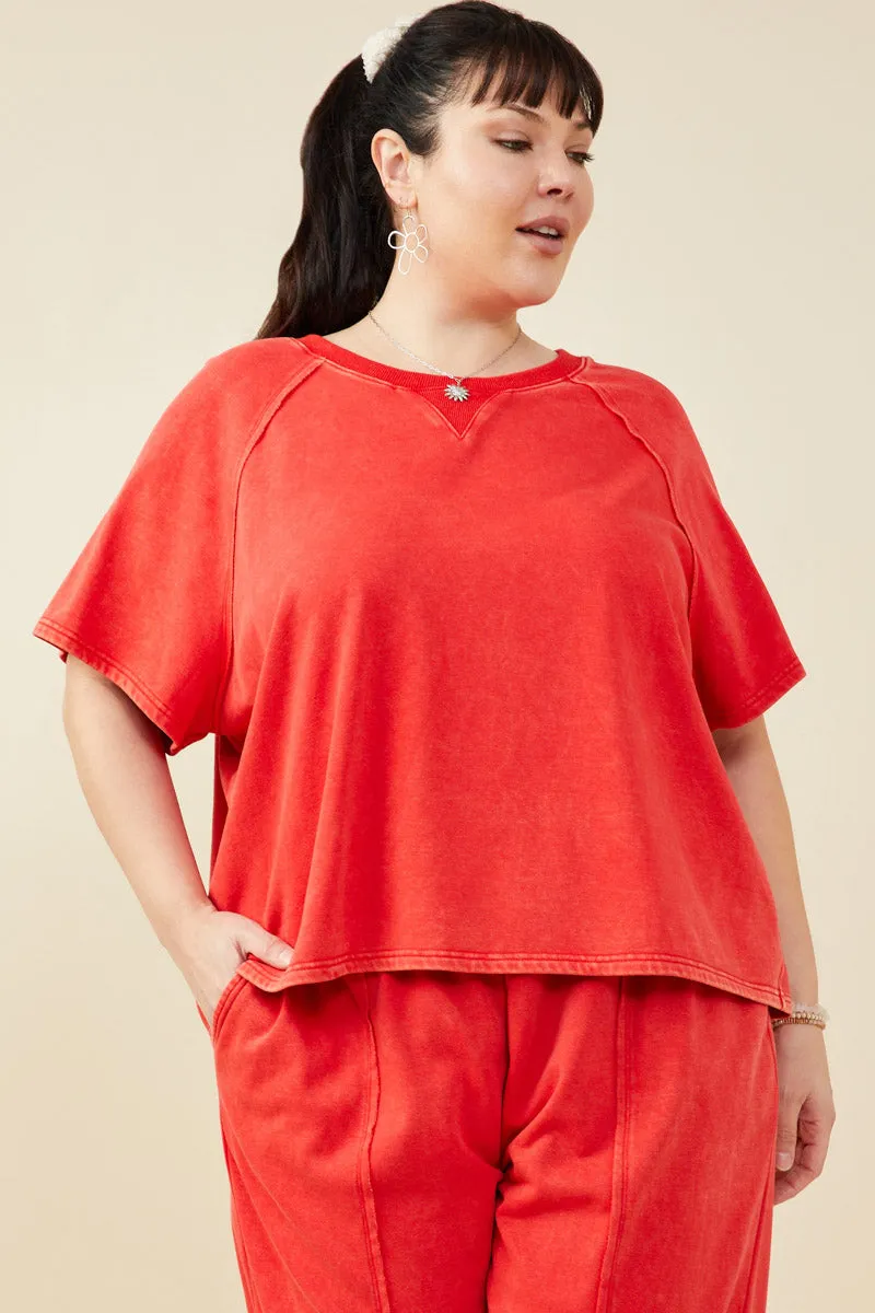 Washed Short Sleeve Knit Sweatshirt Wear Resistant Fabric HighDurabilityWeave