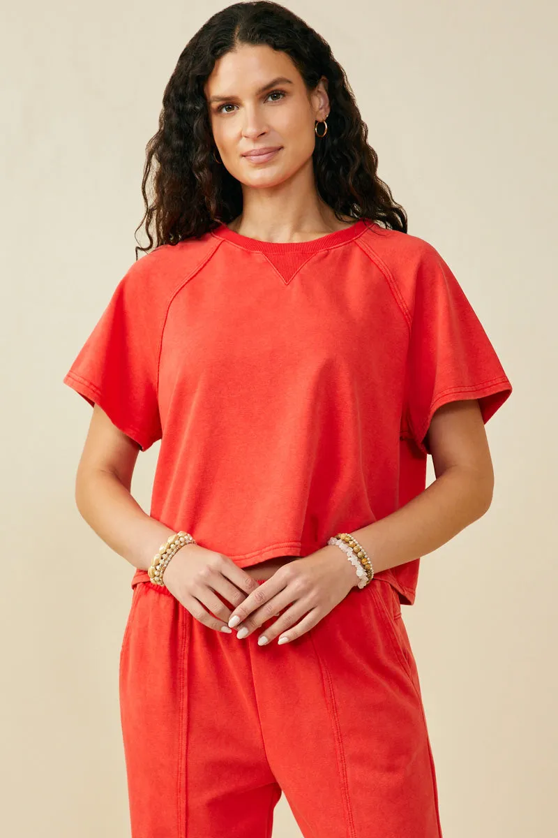 Washed Short Sleeve Knit Sweatshirt Soft Texture UVProtectionCoating