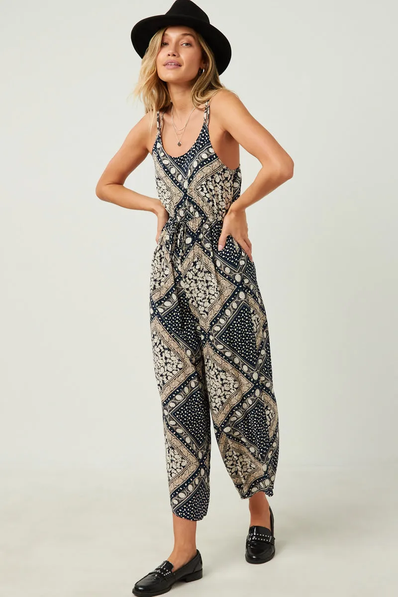 Bandana Print Wide Leg Cross Back Jumpsuit Cool Season
