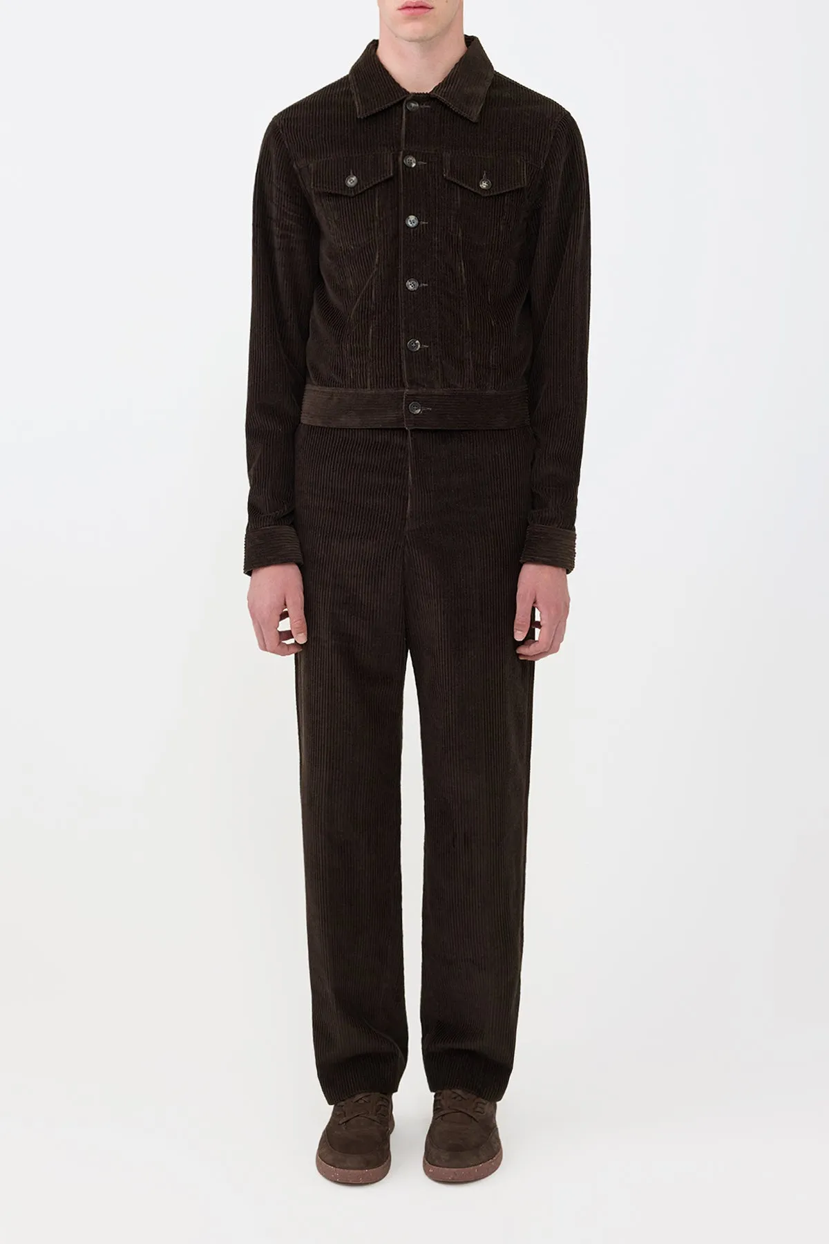 Barry Trucker in Chocolate Fine Cashmere Corduroy Fashionable Fit Odor Resistant Treatment