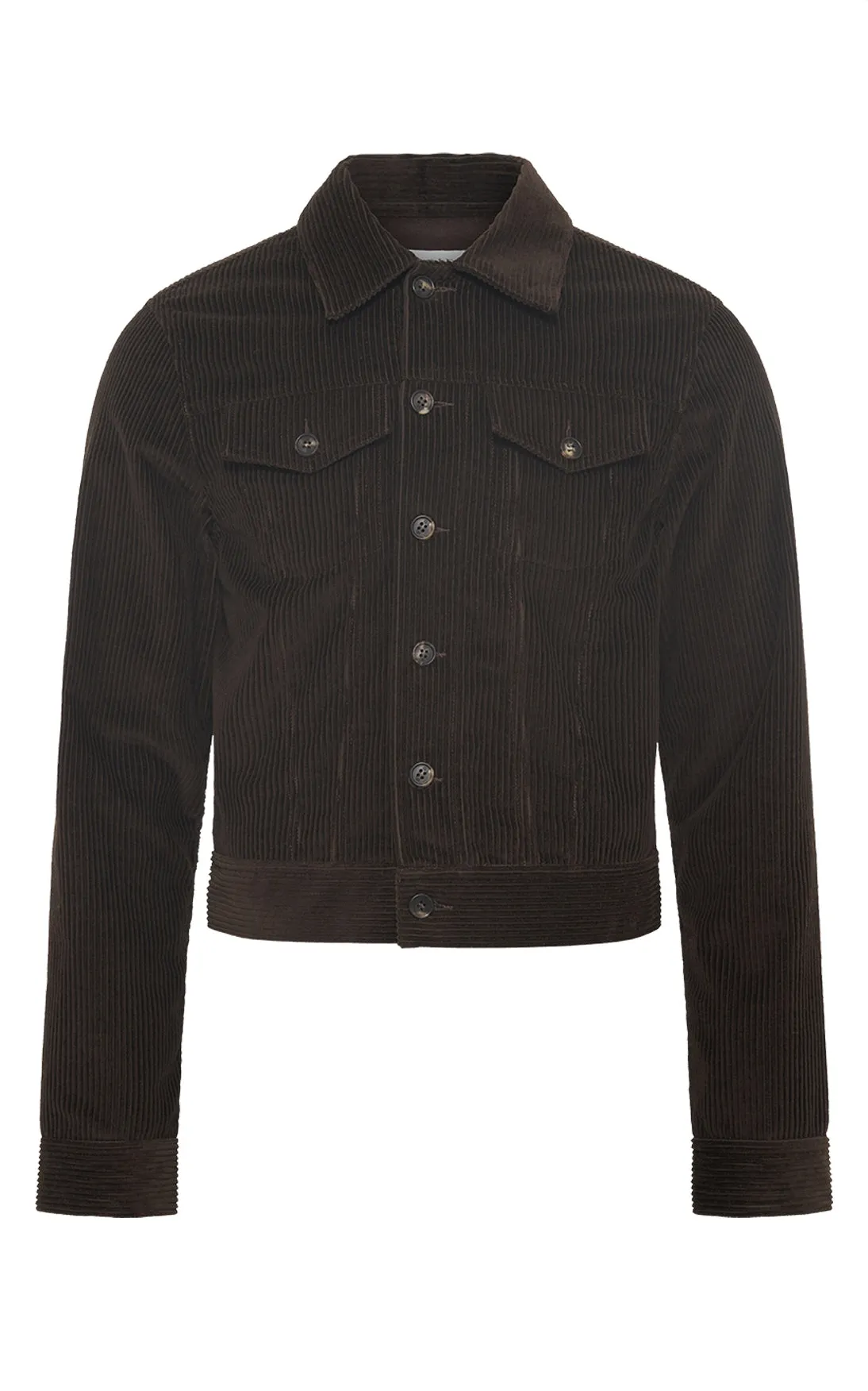 Interlock Weave Barry Trucker in Chocolate Fine Cashmere Corduroy
