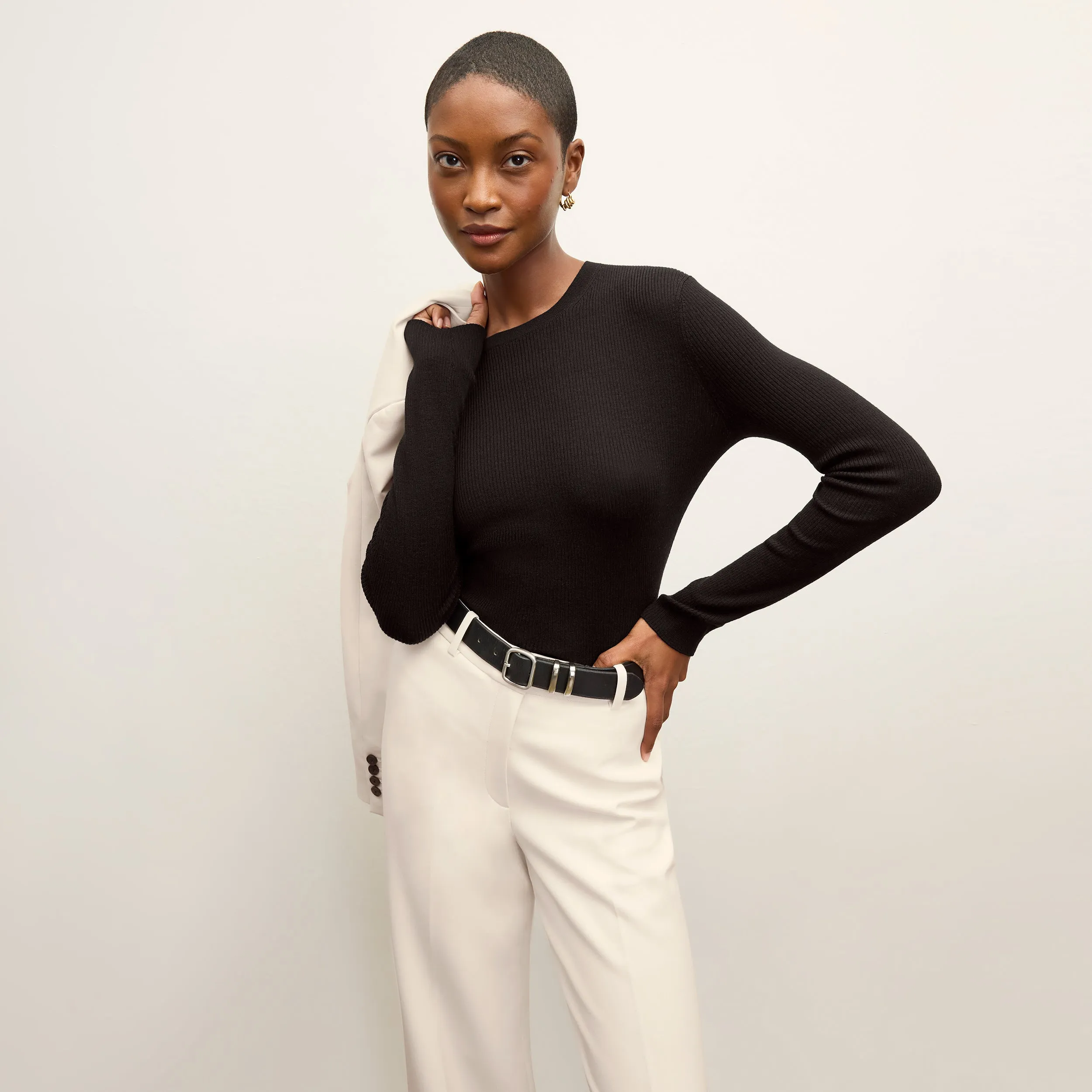 Beck Sweater - Ribbed Merino  :: Black Layered Hem Detailing