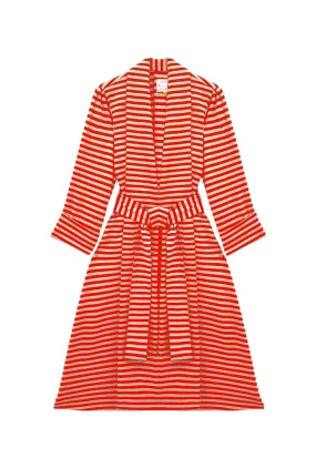 DurableStitching simple design Belted Swing Coat - Taupe & Red Stripe Knit