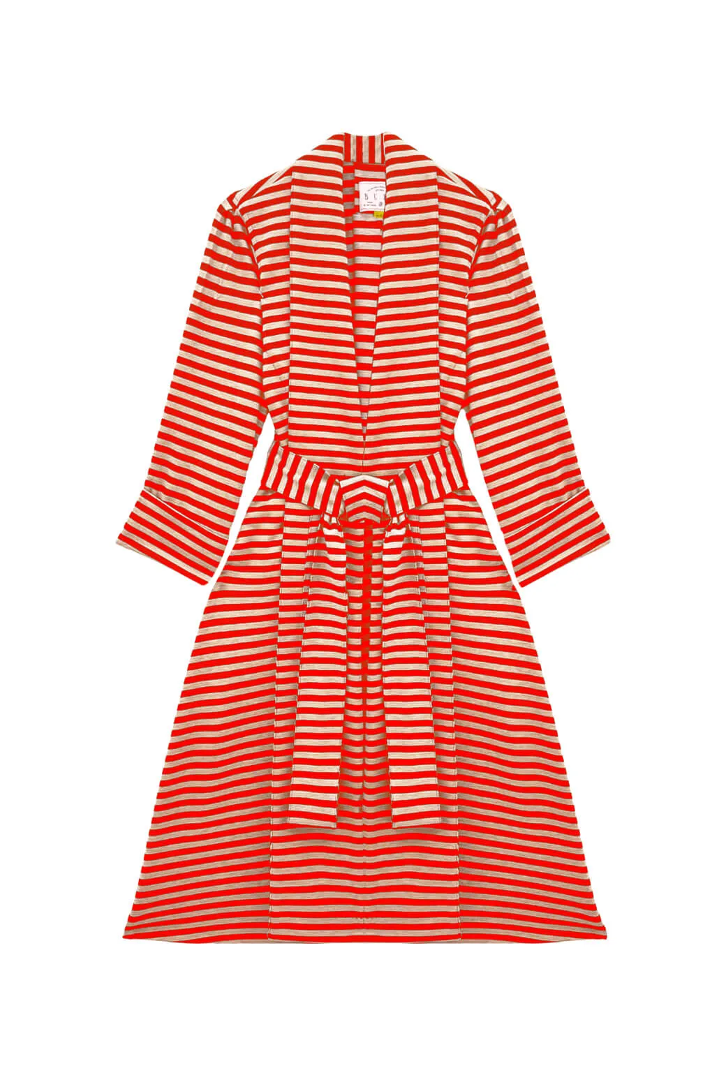 NonScratchSurface AirflowOptimized Design Belted Swing Coat - Taupe & Red Stripe Knit