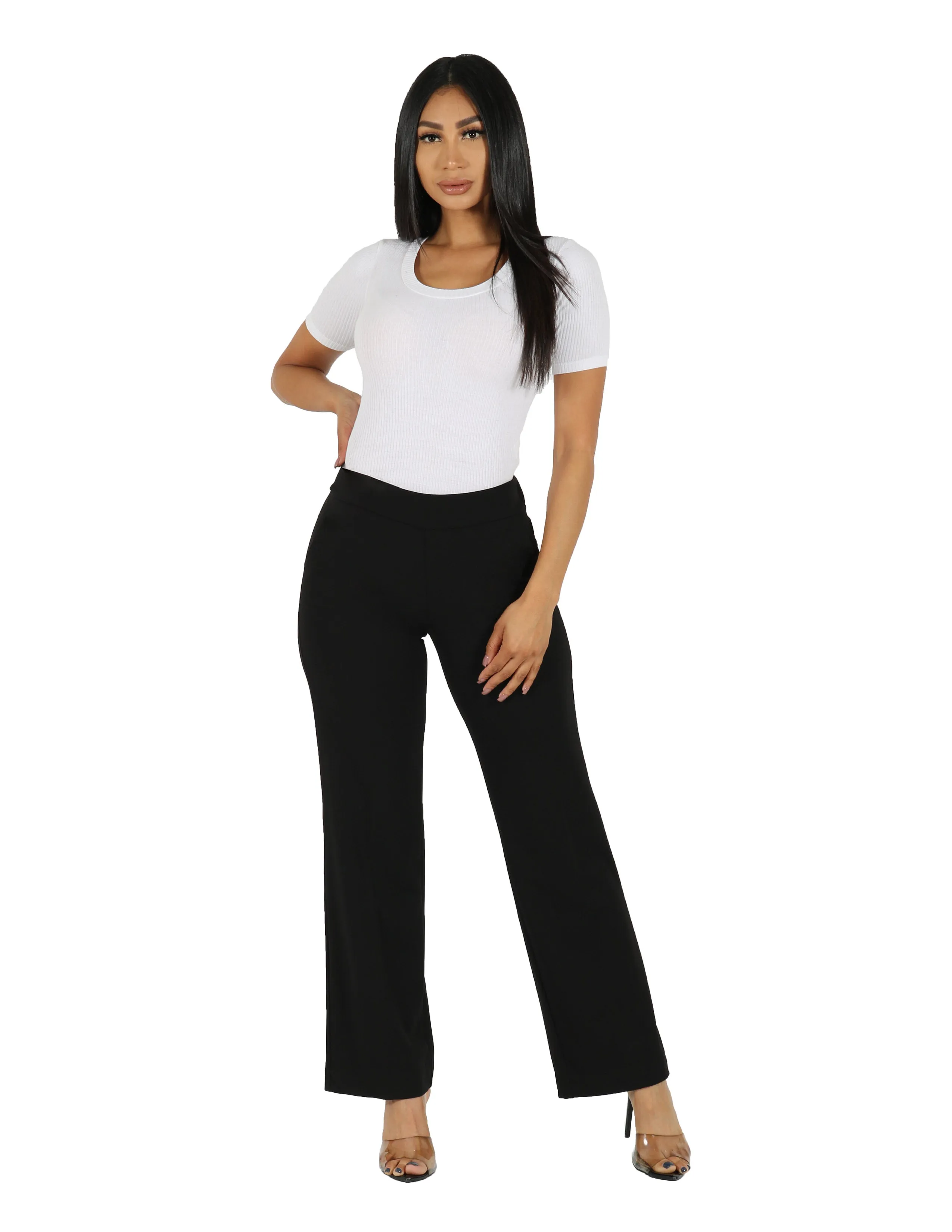 Classic Fit slim fit Best Dressed Knit Crepe Solid Pull On Wide Leg Trouser