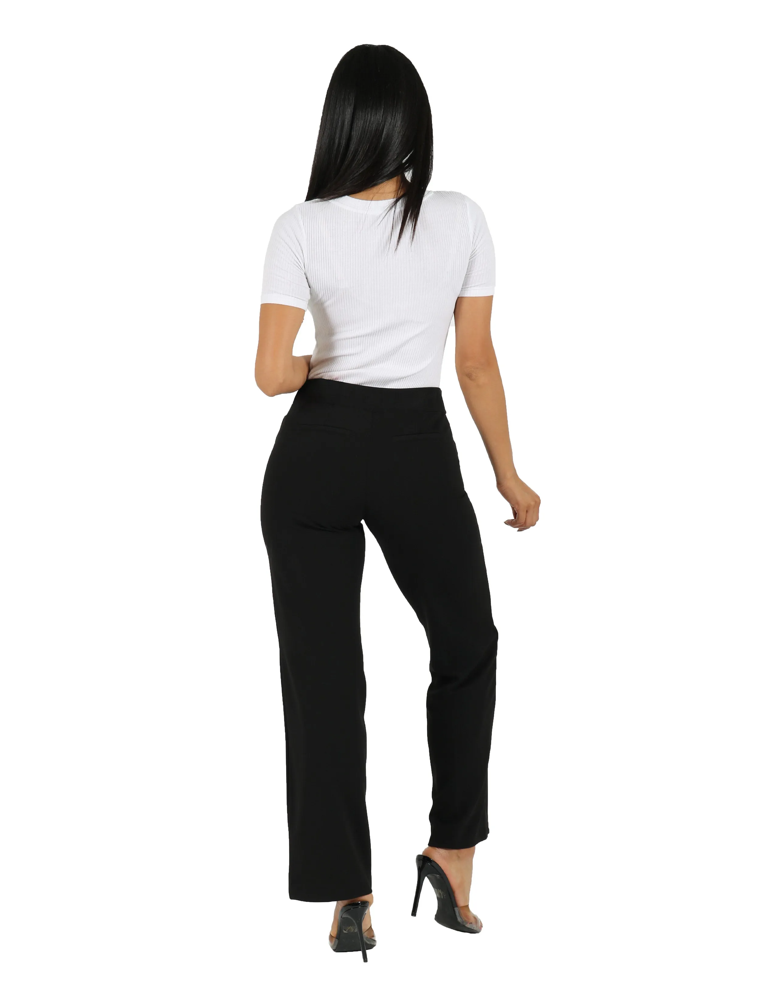 Fashionable Waist Non Bulk Best Dressed Knit Crepe Solid Pull On Wide Leg Trouser