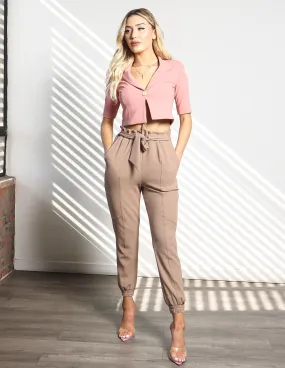 Bestie Knit Crepe Seamed Front Belt Jogger Versatile staple
