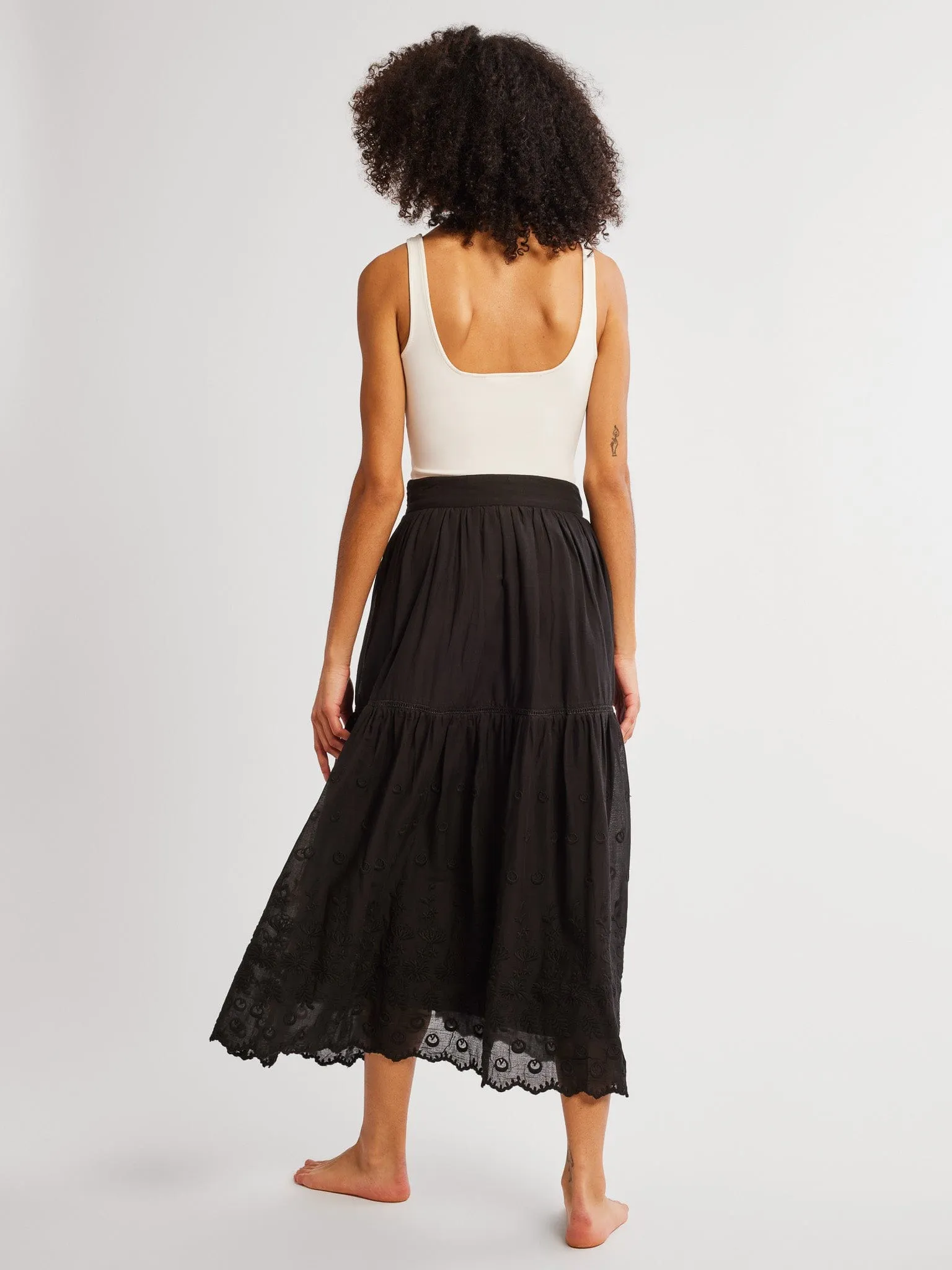 Teen Fashion Betty Skirt in Black Petal Embroidery