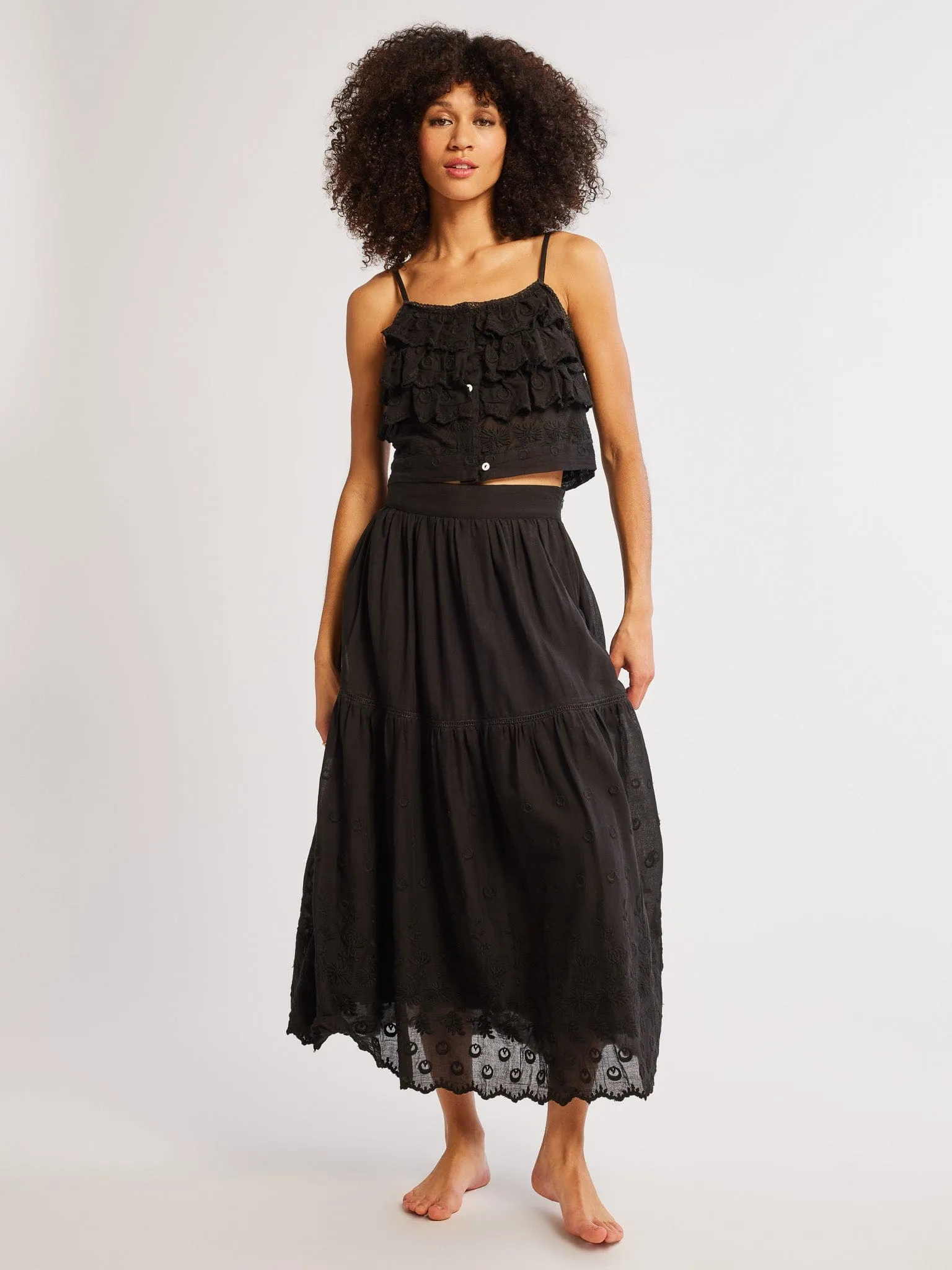 Twist Front light colors Betty Skirt in Black Petal Embroidery